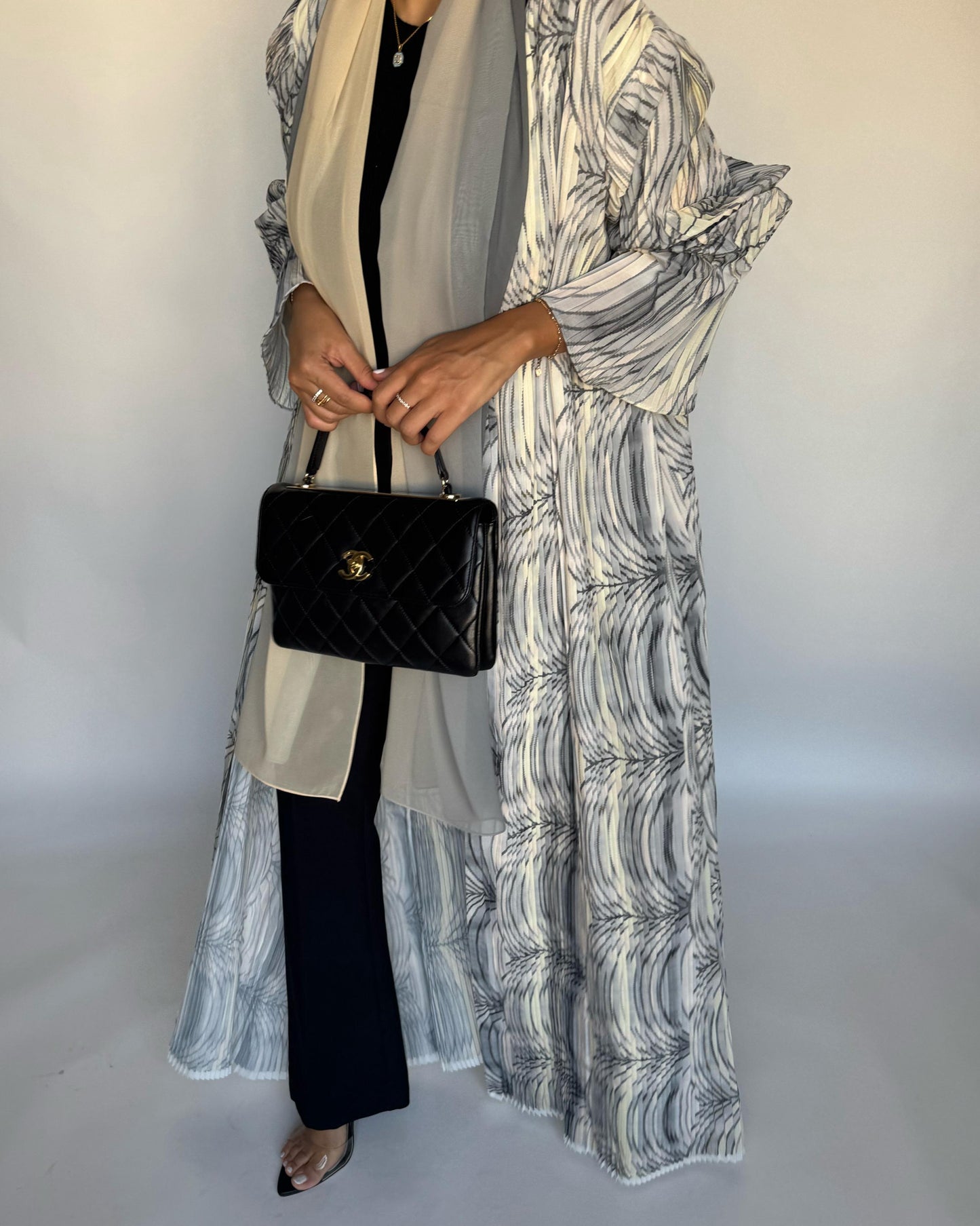 A457 - Pleated Summary Abaya with Ombre Head Scarf