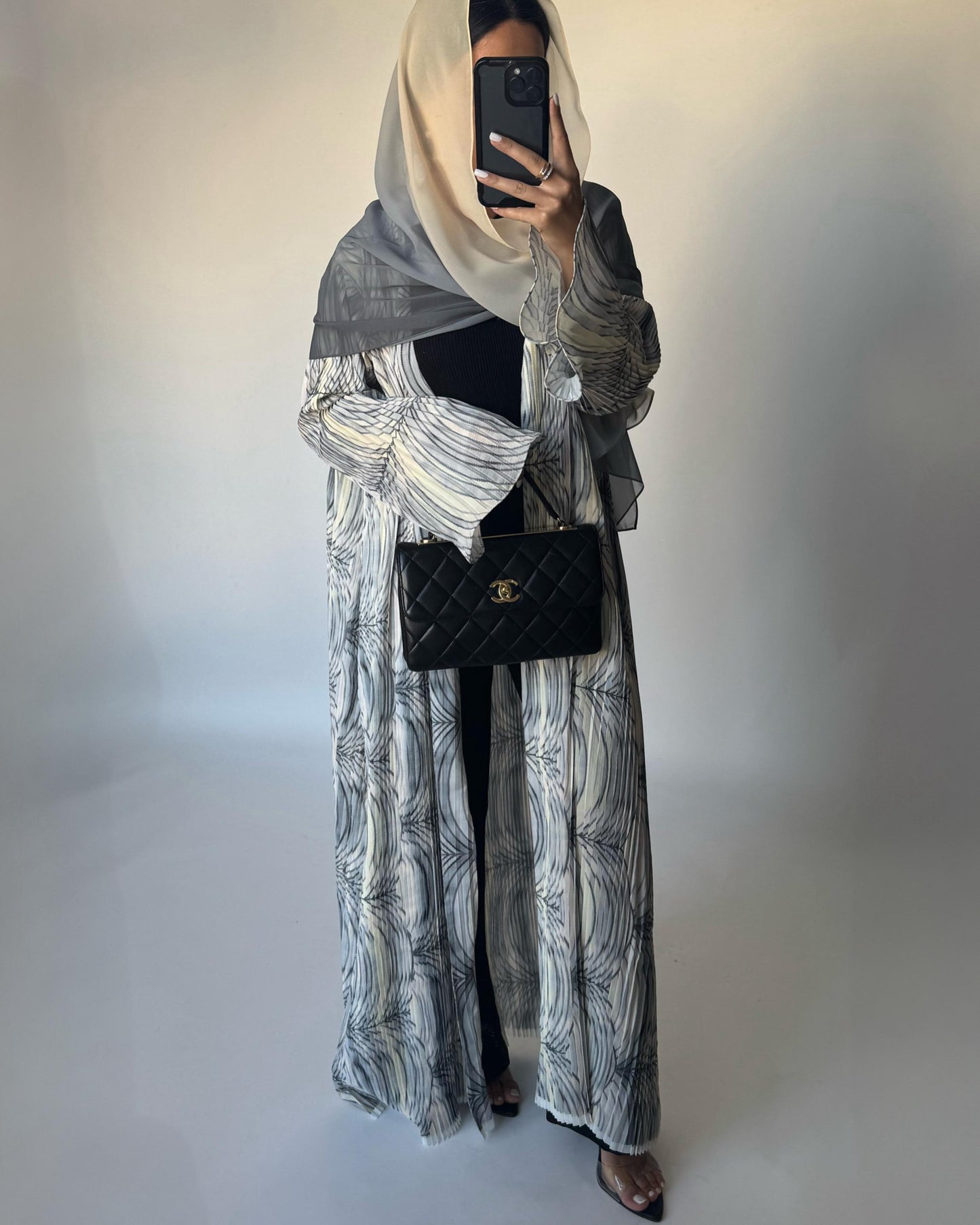 A457 - Pleated Summary Abaya with Ombre Head Scarf