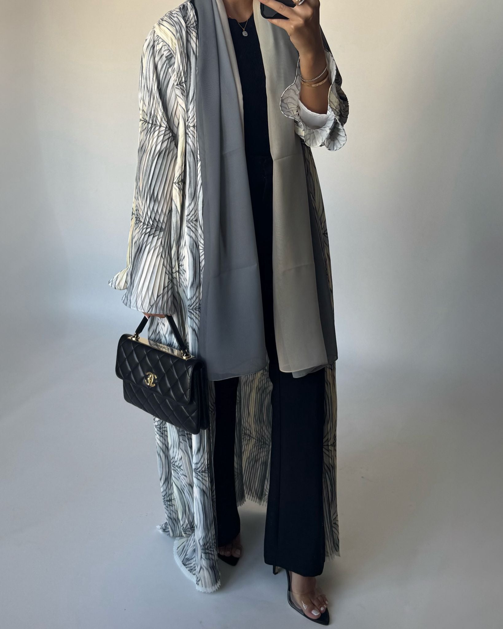 A457 - Pleated Summary Abaya with Ombre Head Scarf