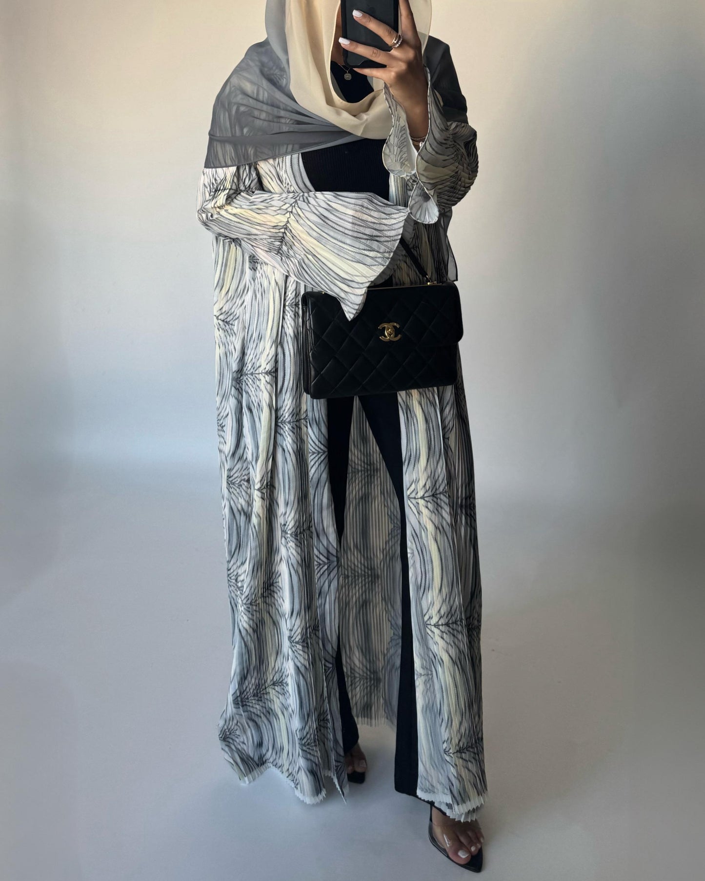 A457 - Pleated Summary Abaya with Ombre Head Scarf