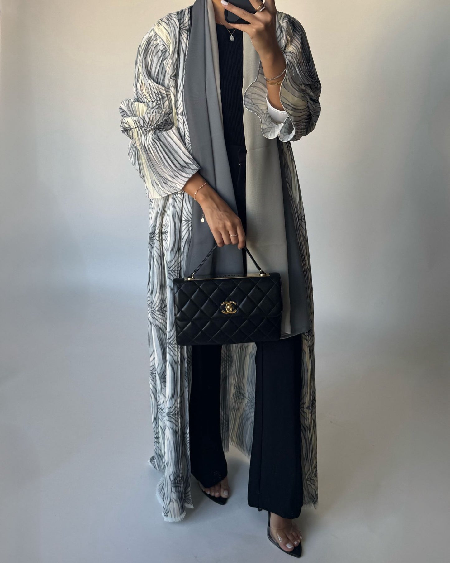 A457 - Pleated Summary Abaya with Ombre Head Scarf