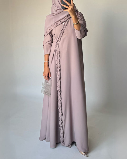 A462 - Taupe Braided Crepe Abaya with Matching Head Scarf