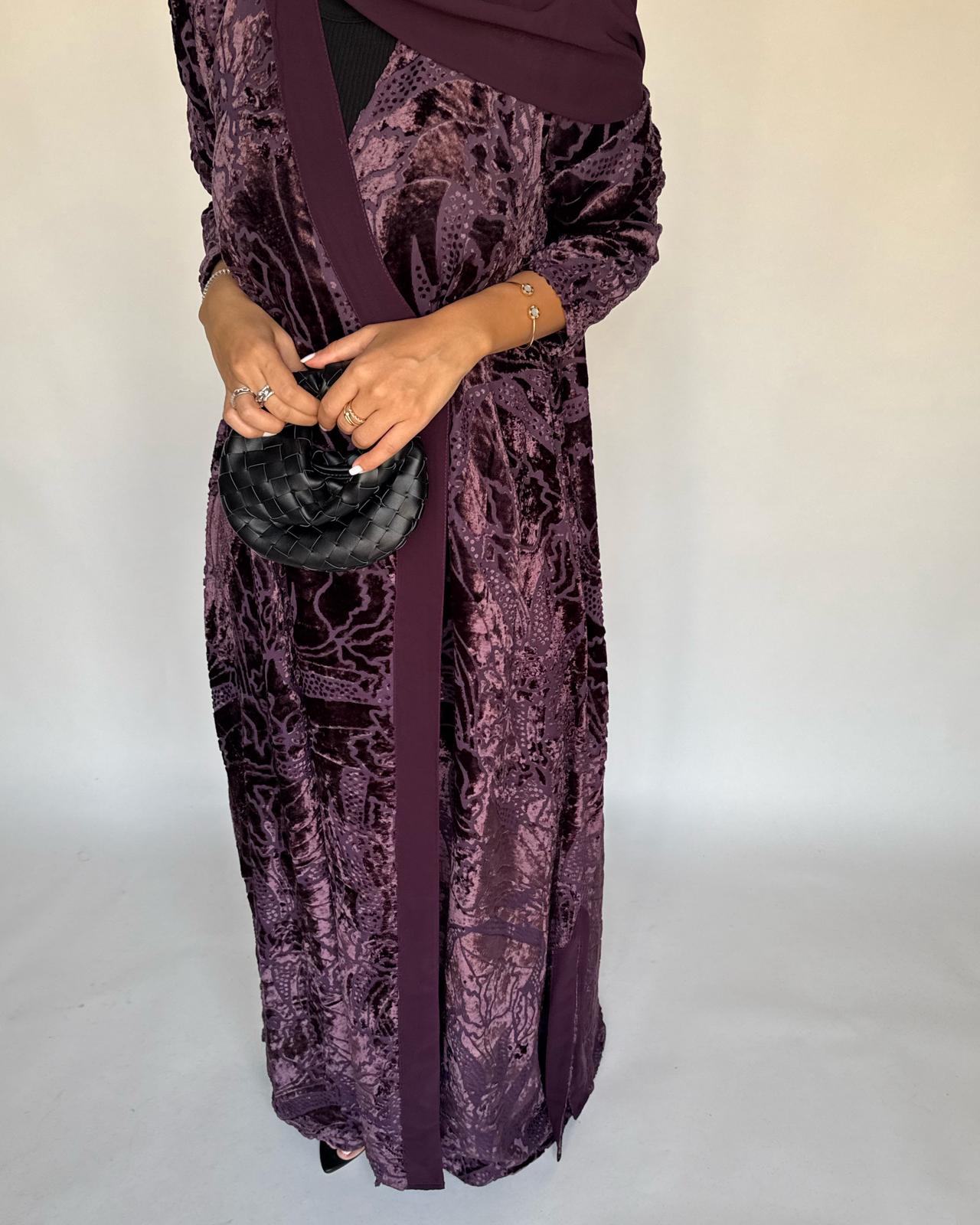 A480 - Purple Pattern Velvet Abaya