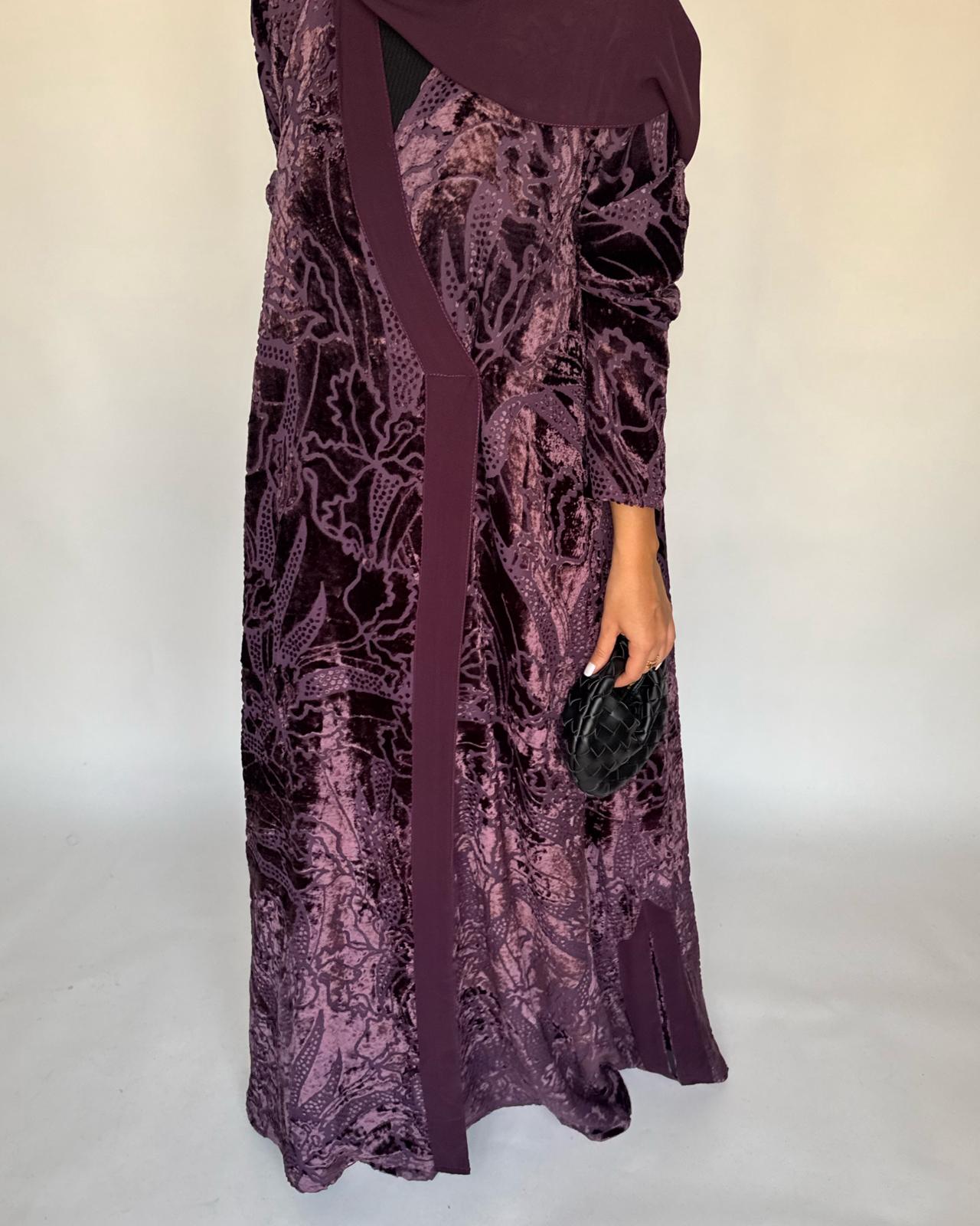 A480 - Purple Pattern Velvet Abaya