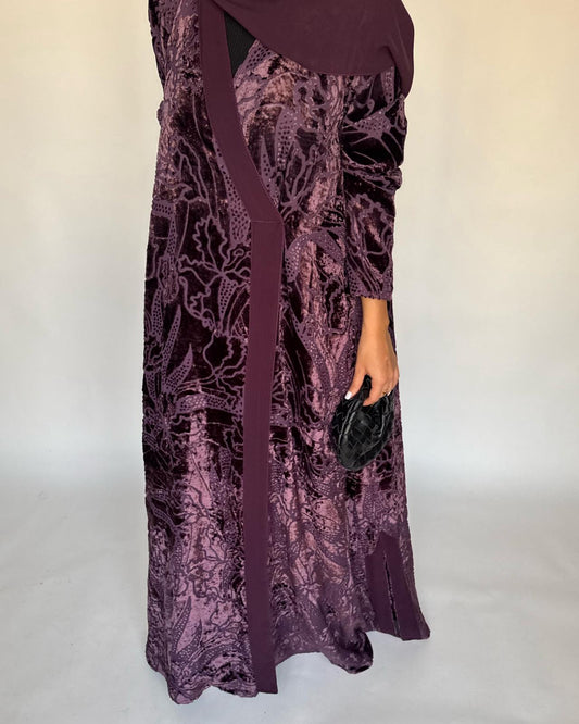 A480 - Purple Pattern Velvet Abaya