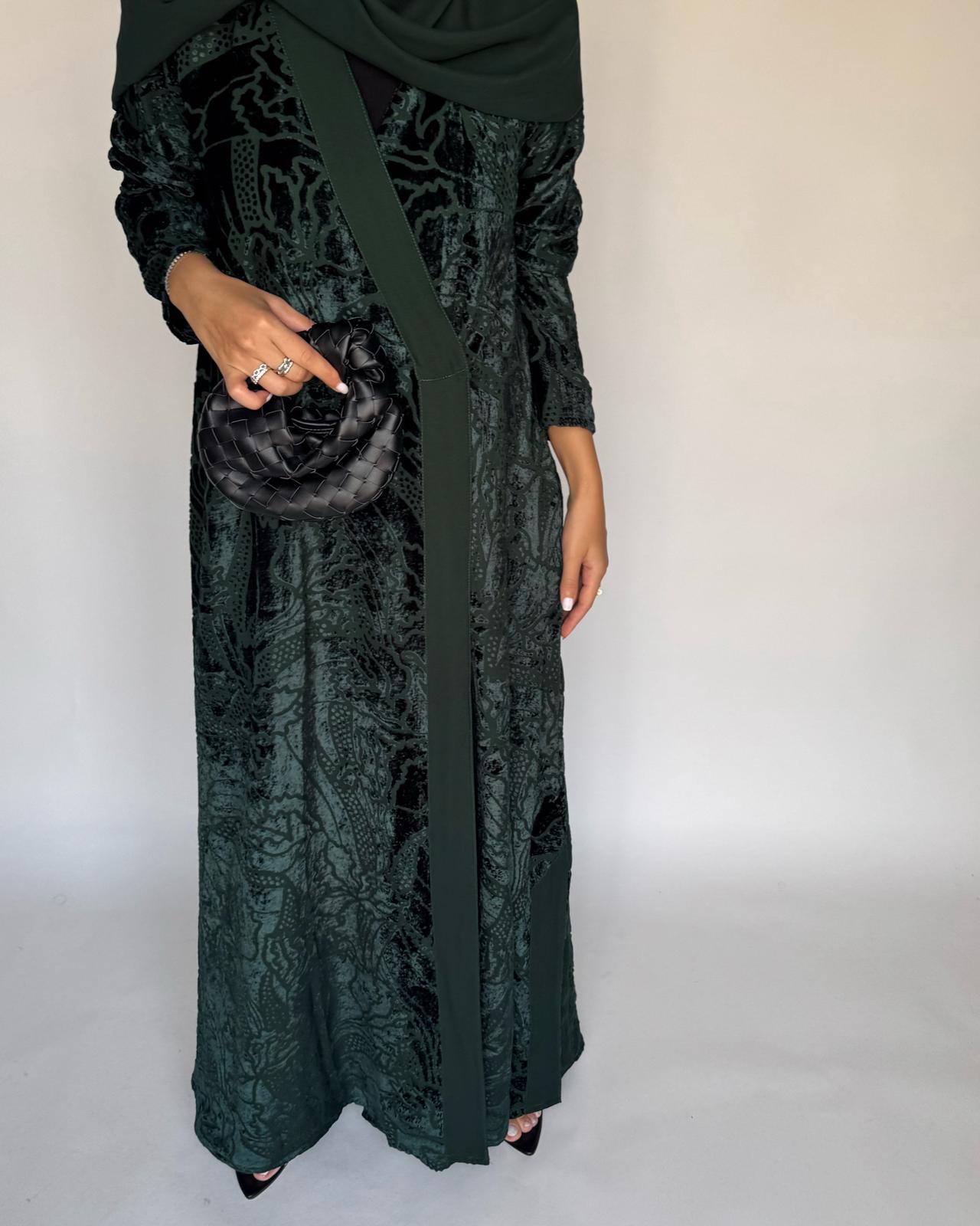 A482 - Green Pattern Velvet Abaya
