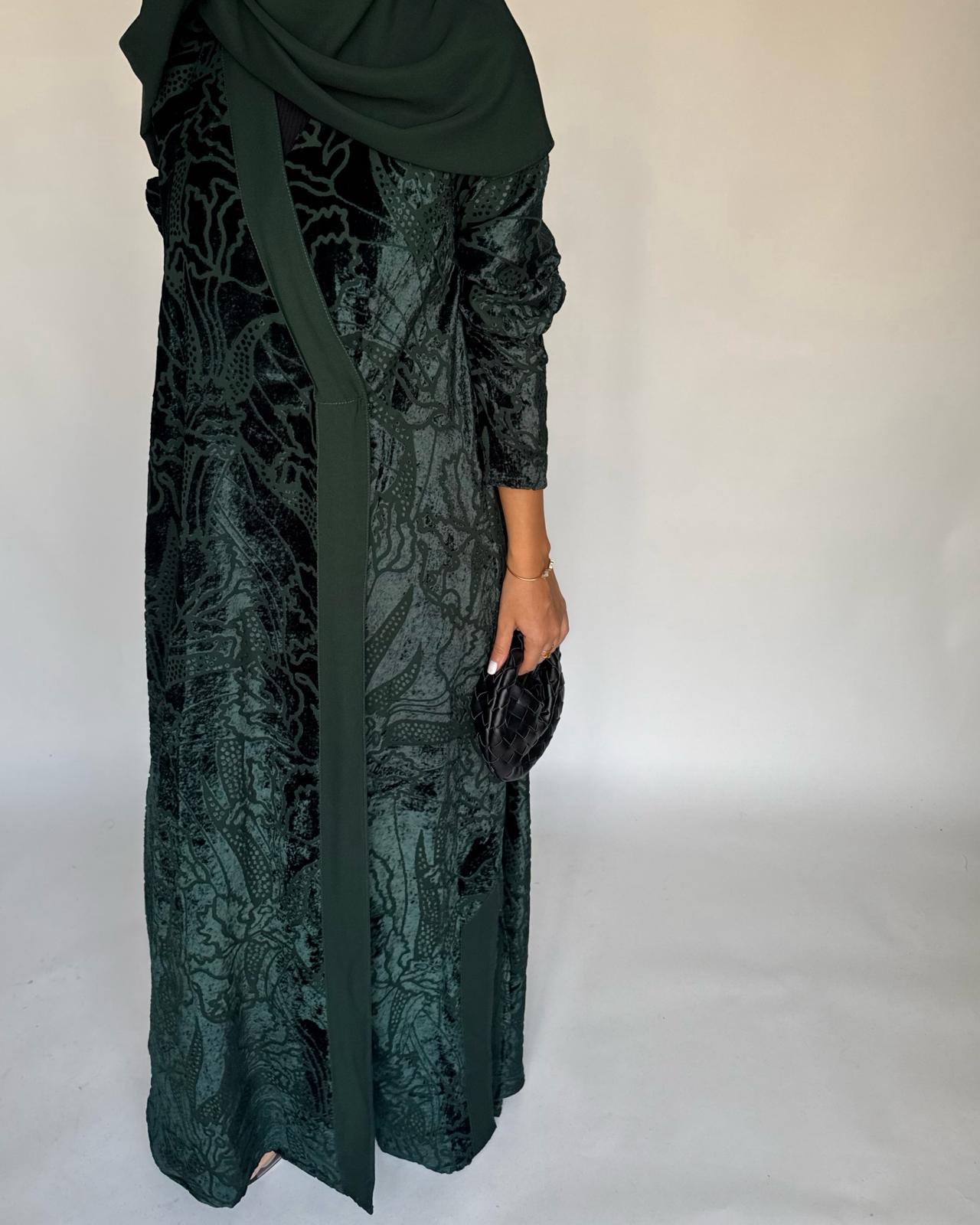 A482 - Green Pattern Velvet Abaya
