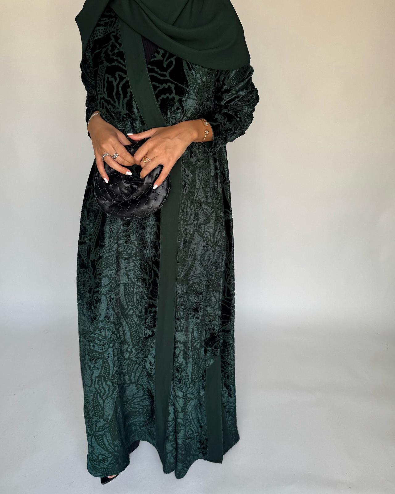 A482 - Green Pattern Velvet Abaya