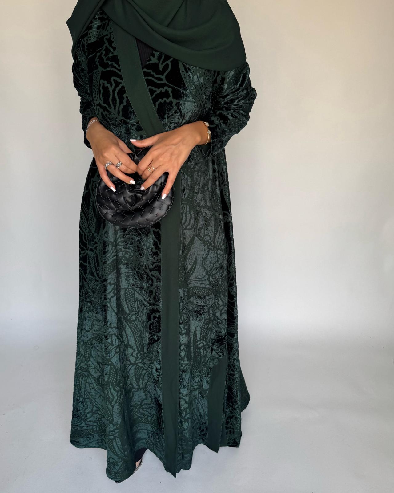 A482 - Green Pattern Velvet Abaya