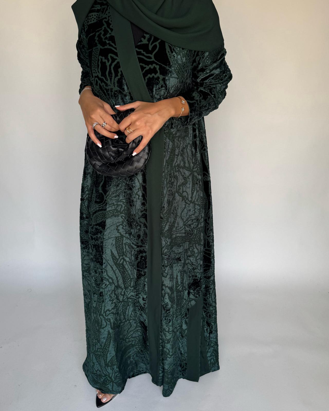 A482 - Green Pattern Velvet Abaya