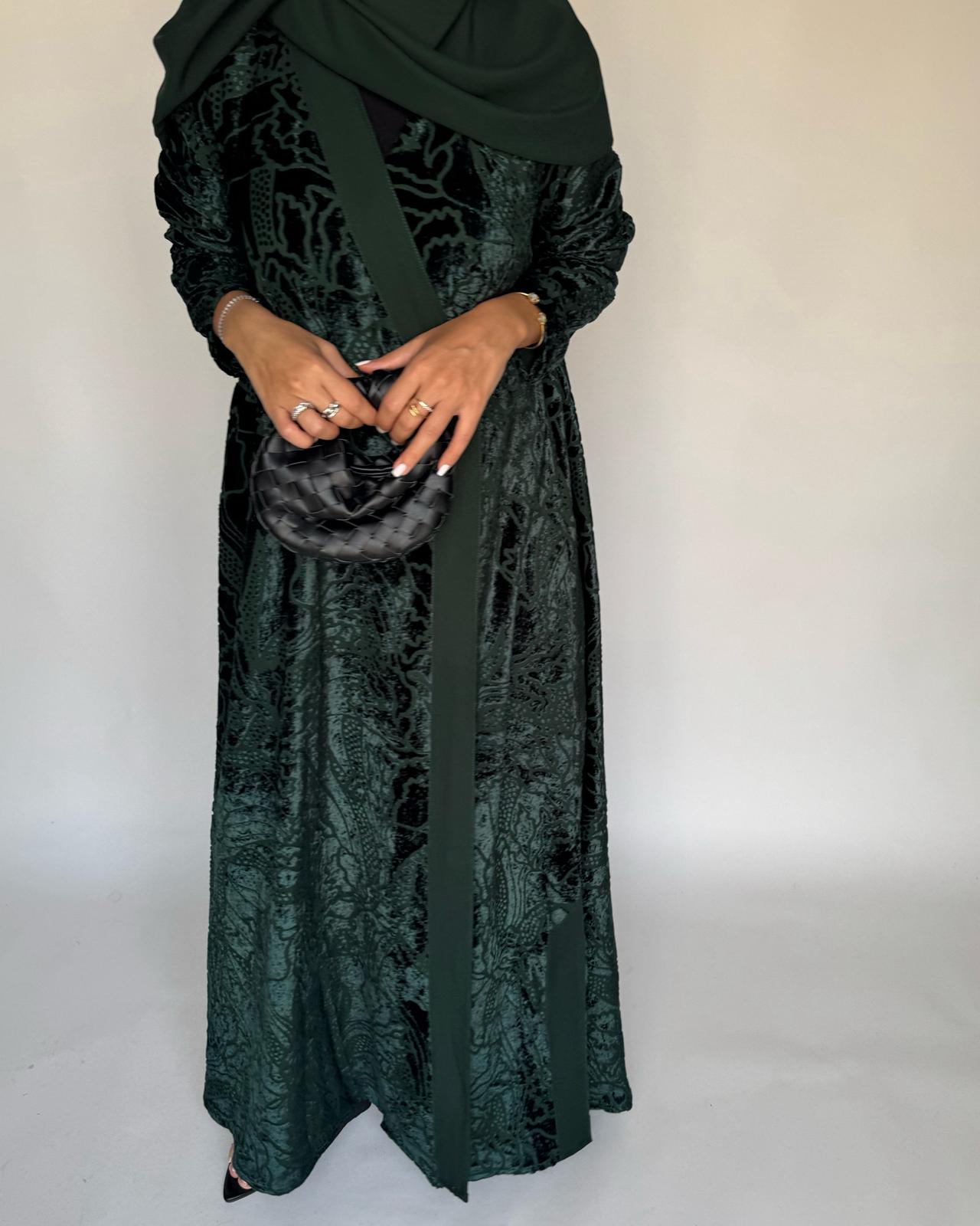 A482 - Green Pattern Velvet Abaya