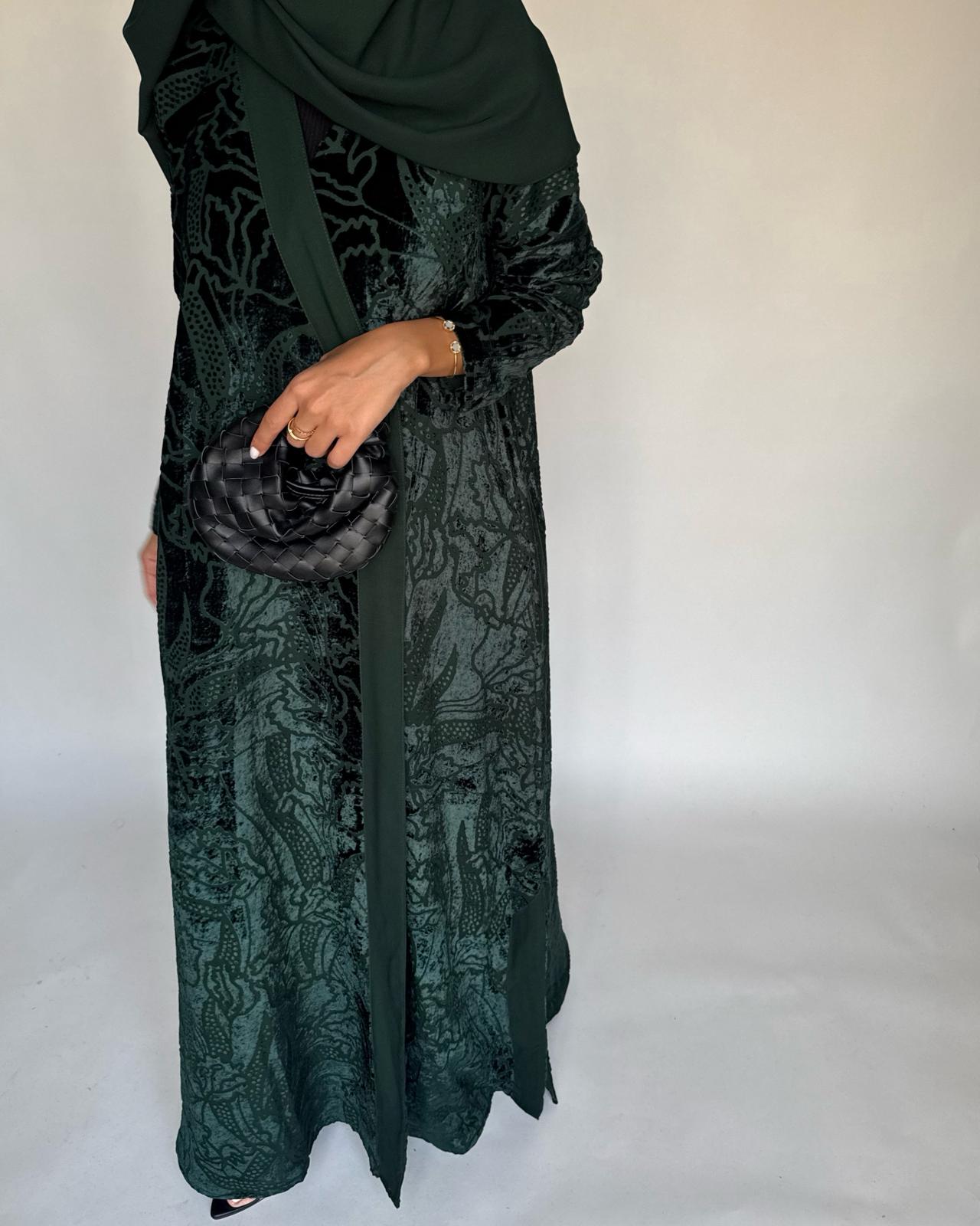 A482 - Green Pattern Velvet Abaya