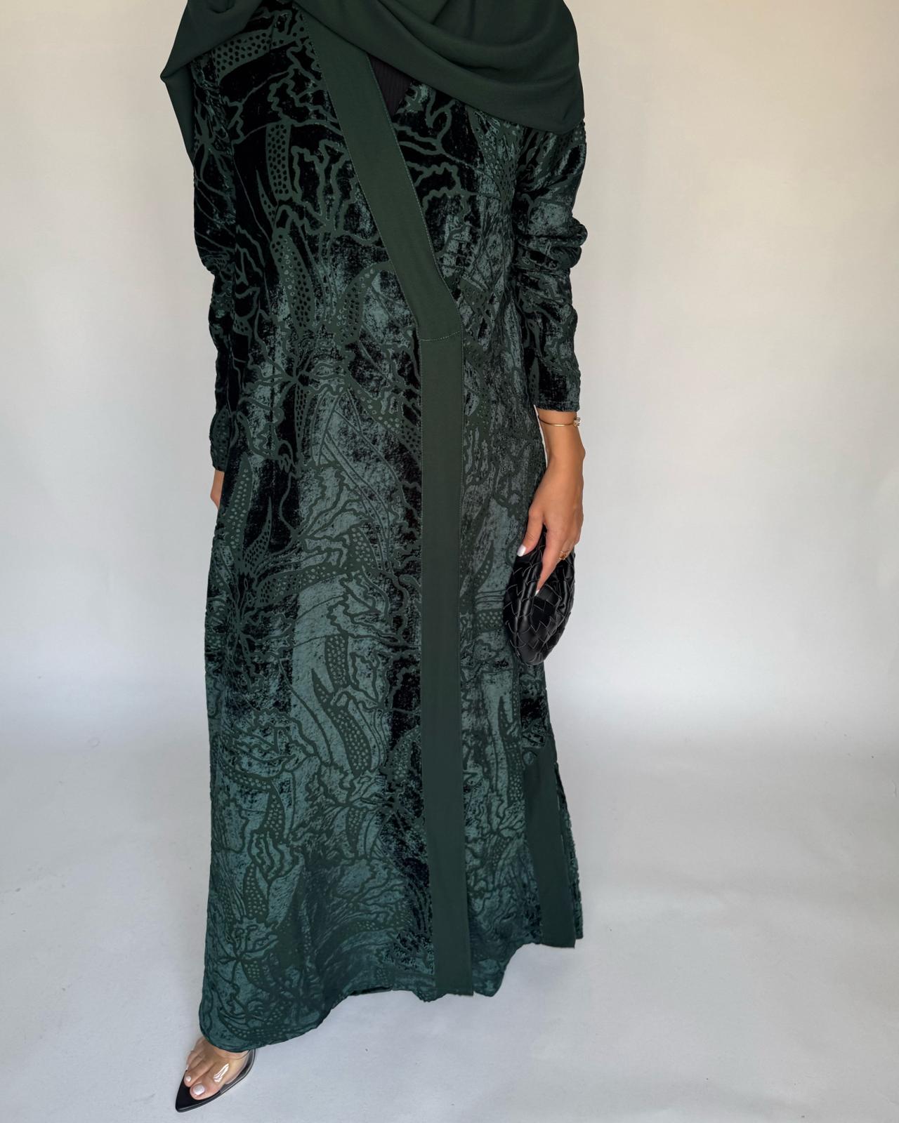 A482 - Green Pattern Velvet Abaya