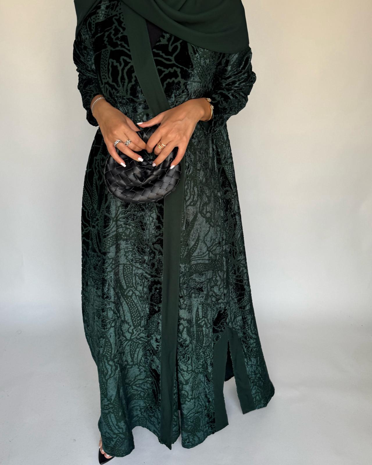 A482 - Green Pattern Velvet Abaya