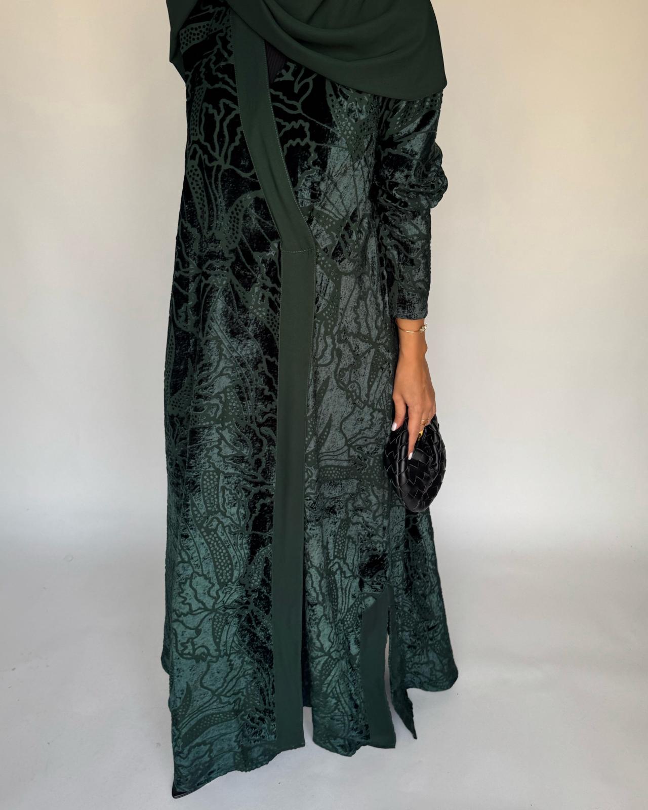 A482 - Green Pattern Velvet Abaya