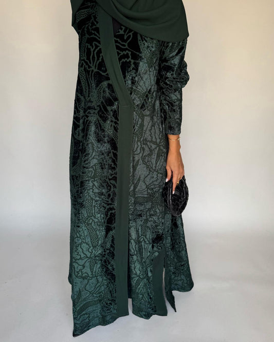 A482 - Green Pattern Velvet Abaya