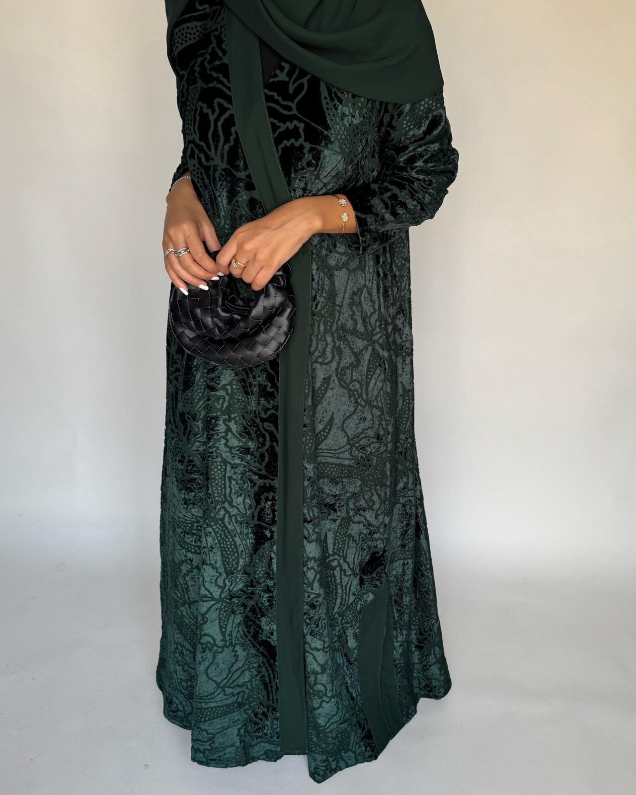A482 - Green Pattern Velvet Abaya