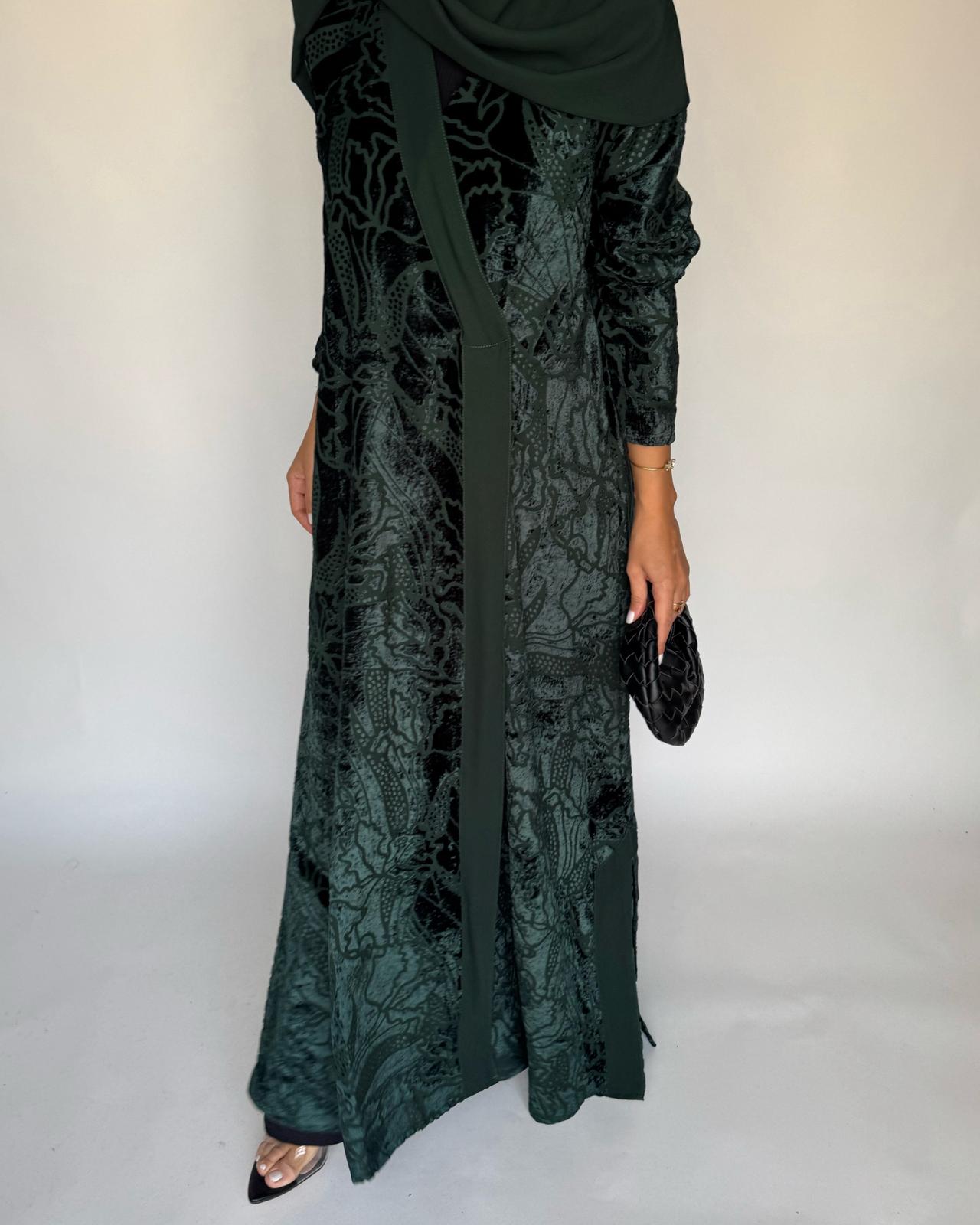 A482 - Green Pattern Velvet Abaya