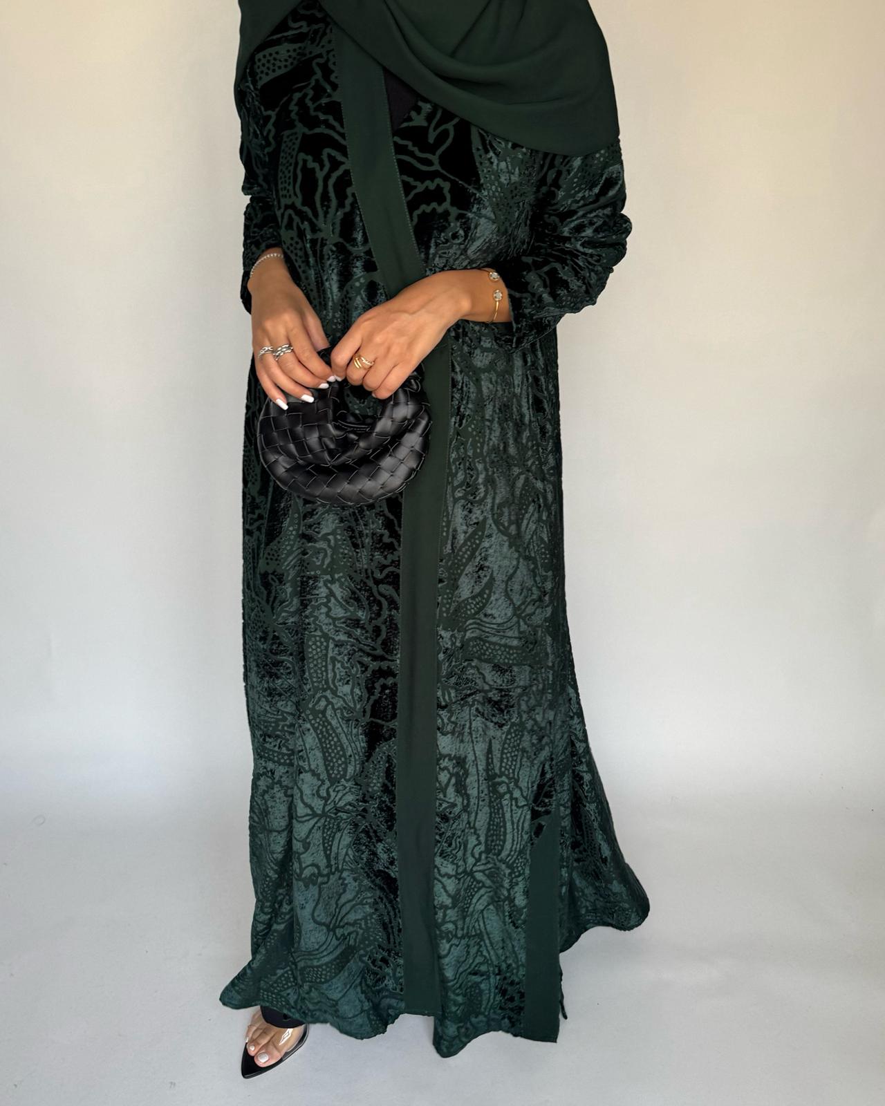 A482 - Green Pattern Velvet Abaya