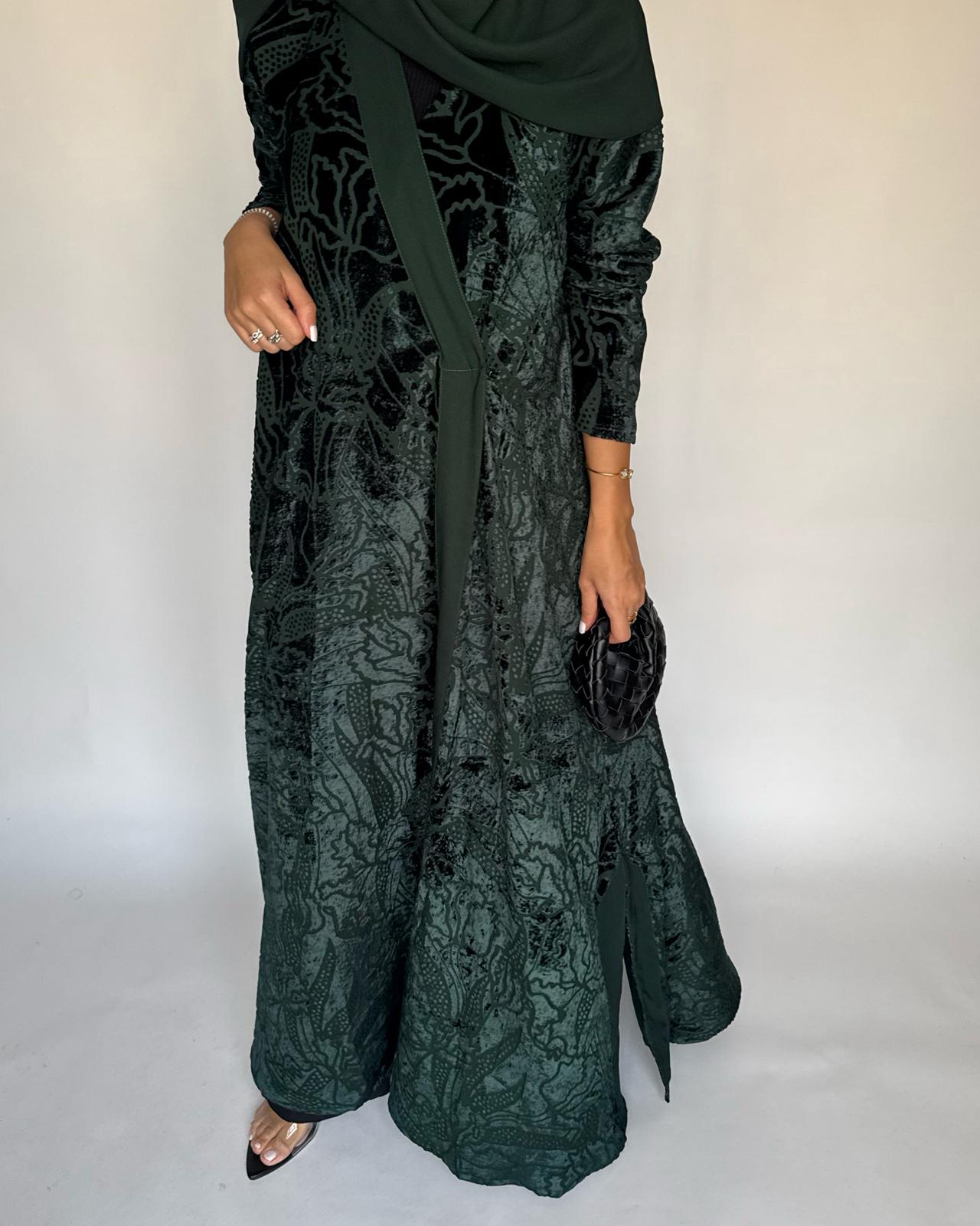 A482 - Green Pattern Velvet Abaya