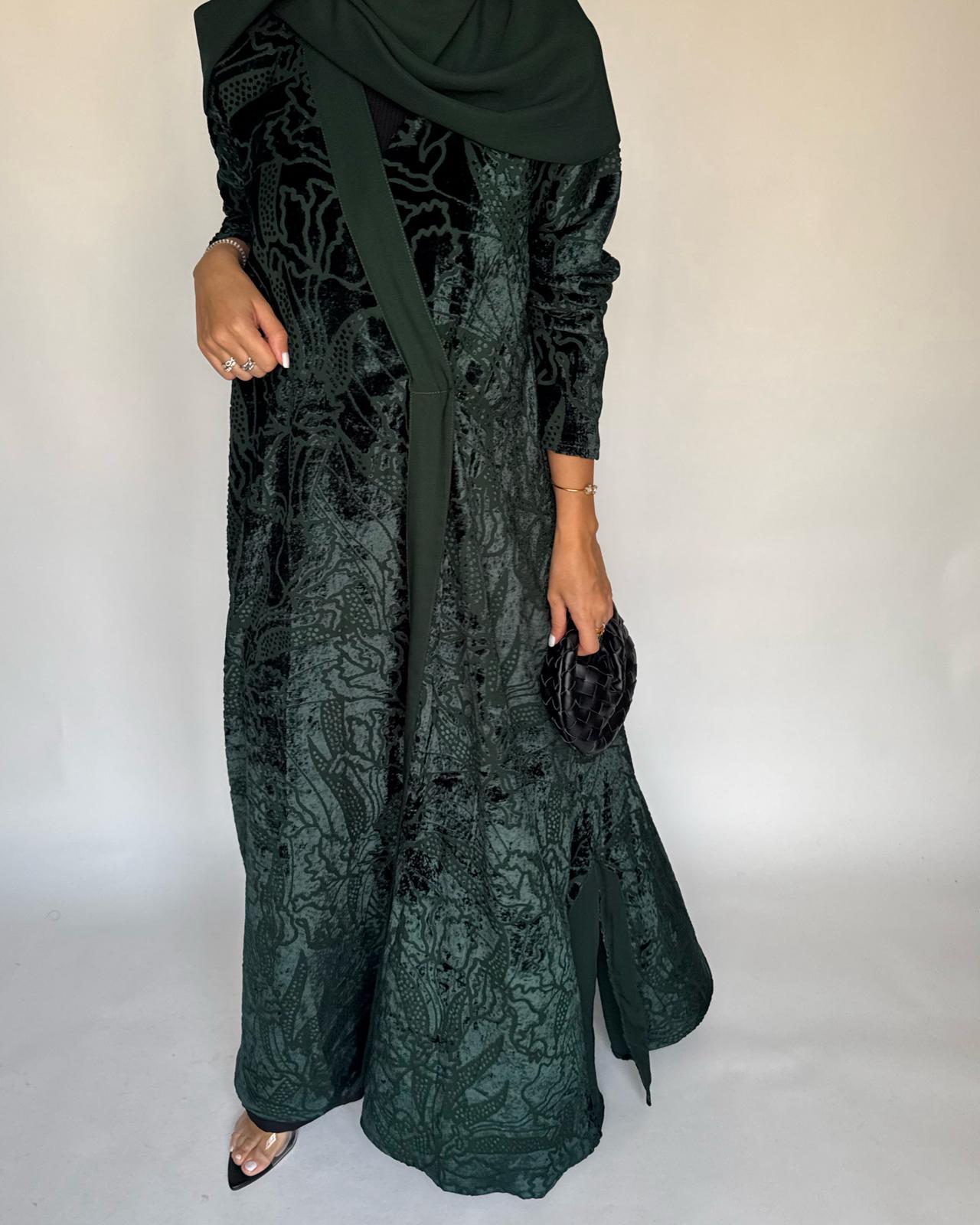 A482 - Green Pattern Velvet Abaya