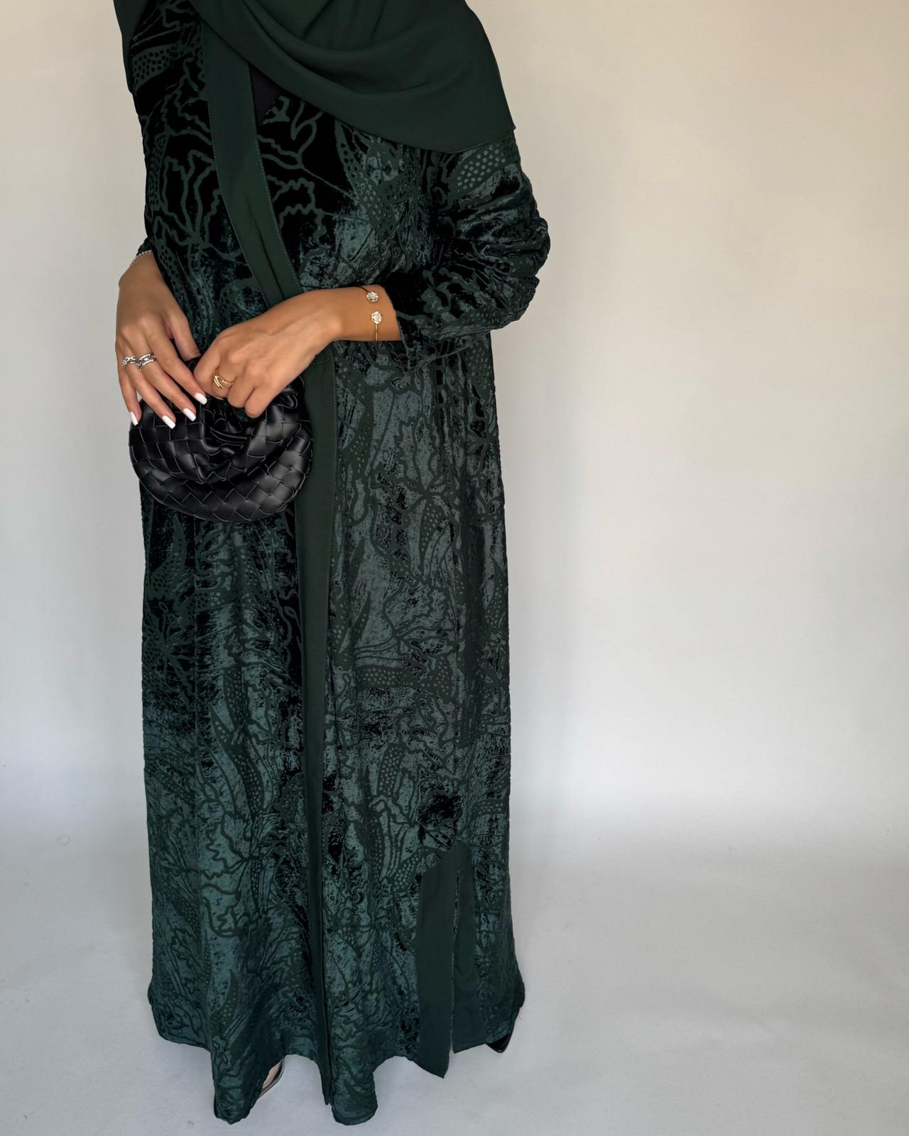 A482 - Green Pattern Velvet Abaya
