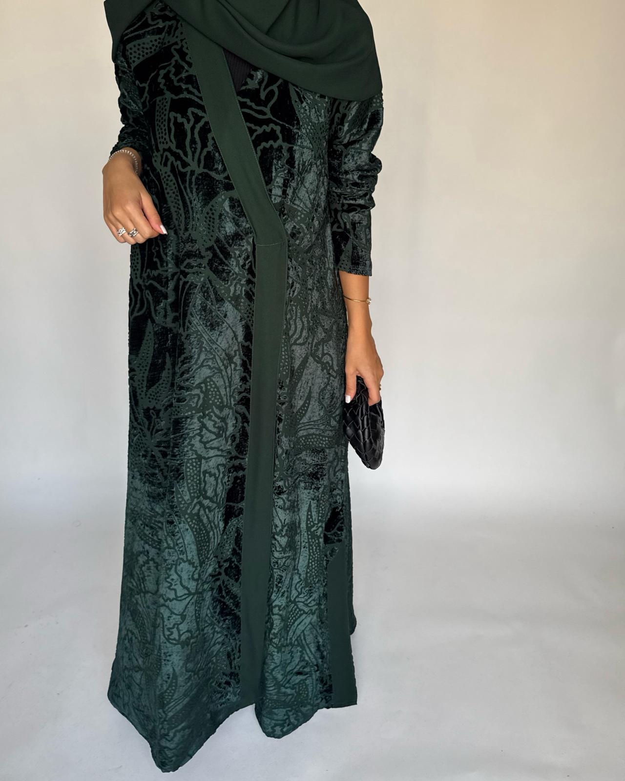 A482 - Green Pattern Velvet Abaya
