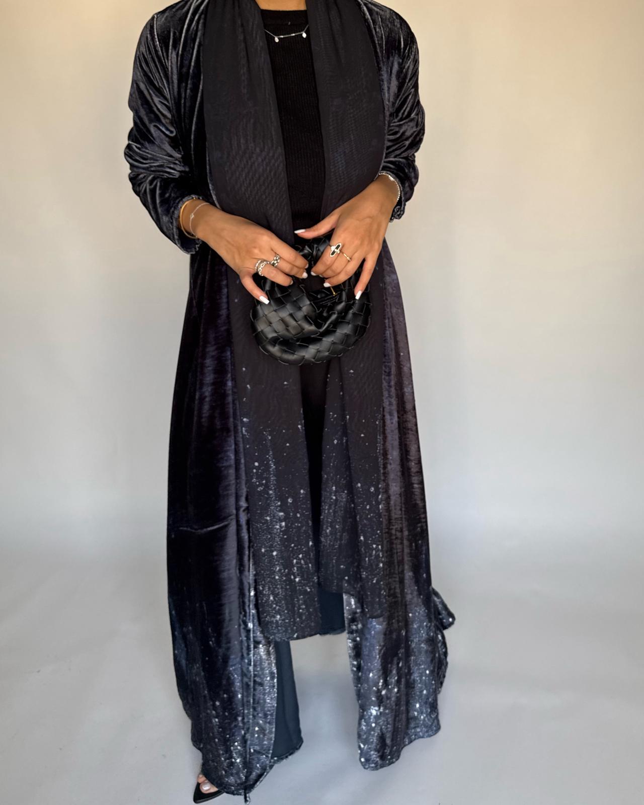 A495 - Galaxy Black Velvet Abaya & Matching Head Scarf