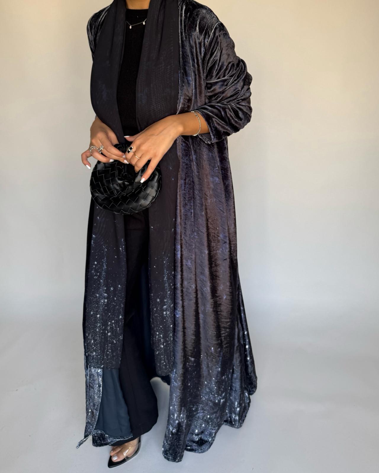 A495 - Galaxy Black Velvet Abaya & Matching Head Scarf