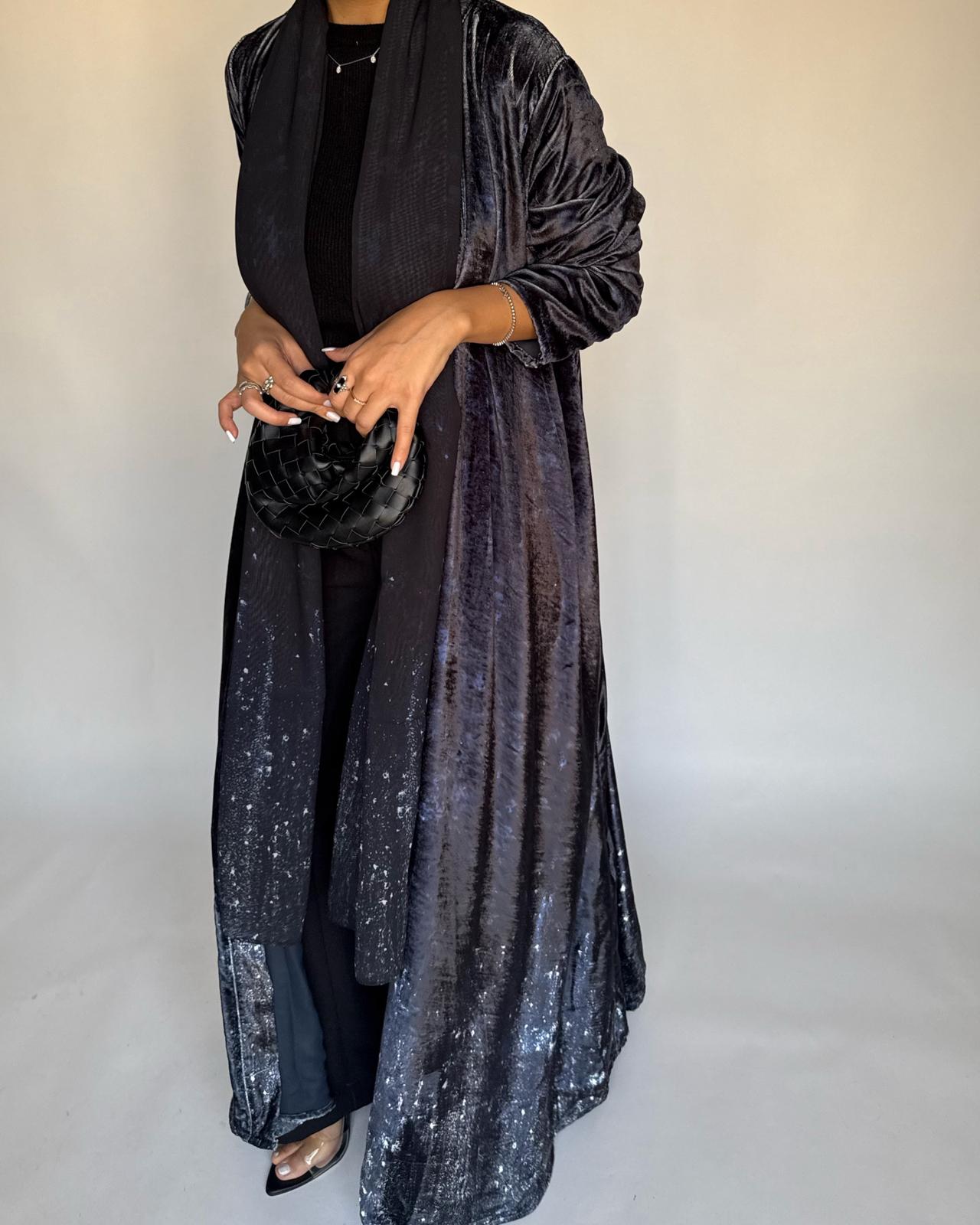 A495 - Galaxy Black Velvet Abaya & Matching Head Scarf