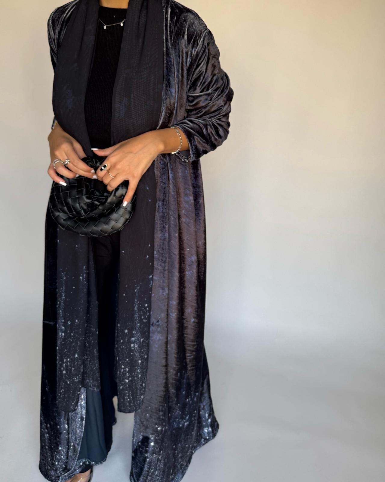 A495 - Galaxy Black Velvet Abaya & Matching Head Scarf