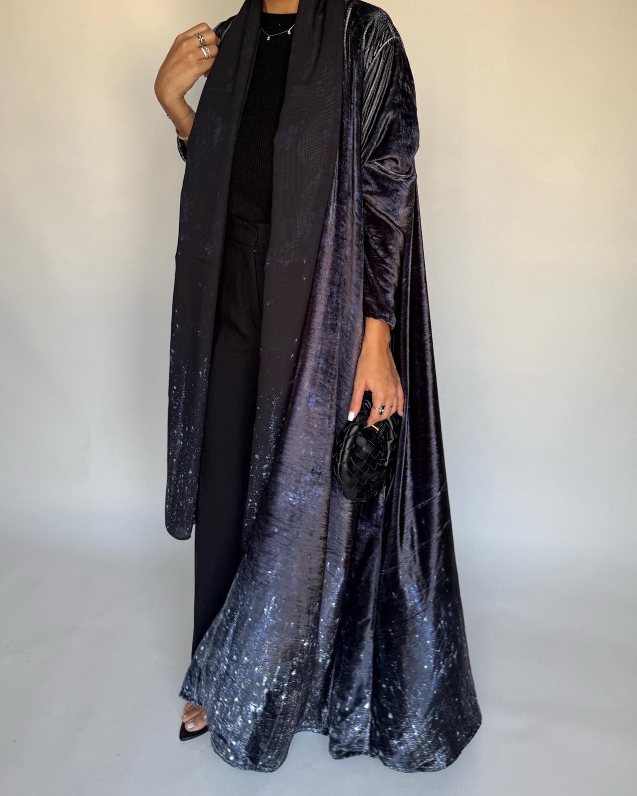A495 - Galaxy Black Velvet Abaya & Matching Head Scarf