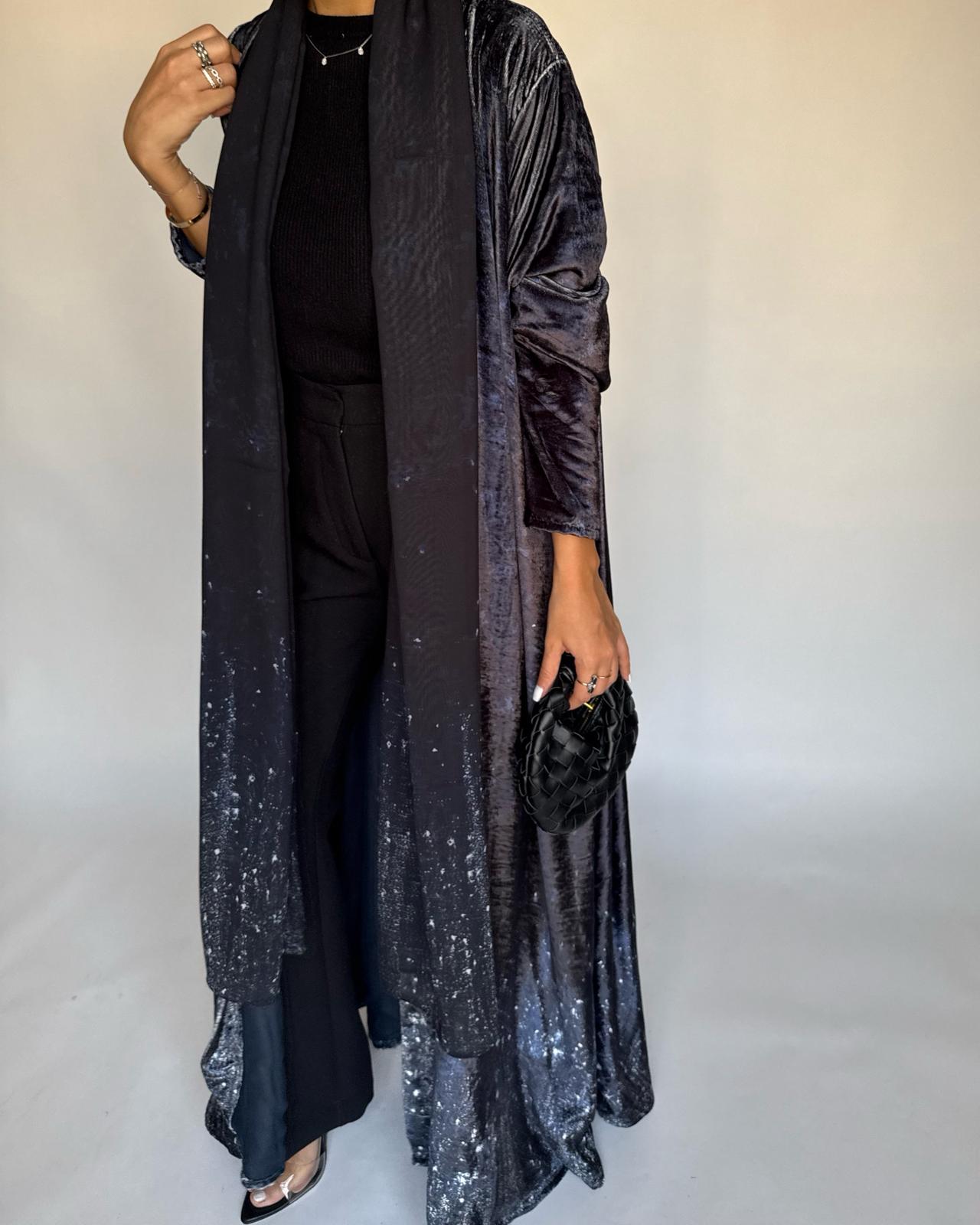 A495 - Galaxy Black Velvet Abaya & Matching Head Scarf