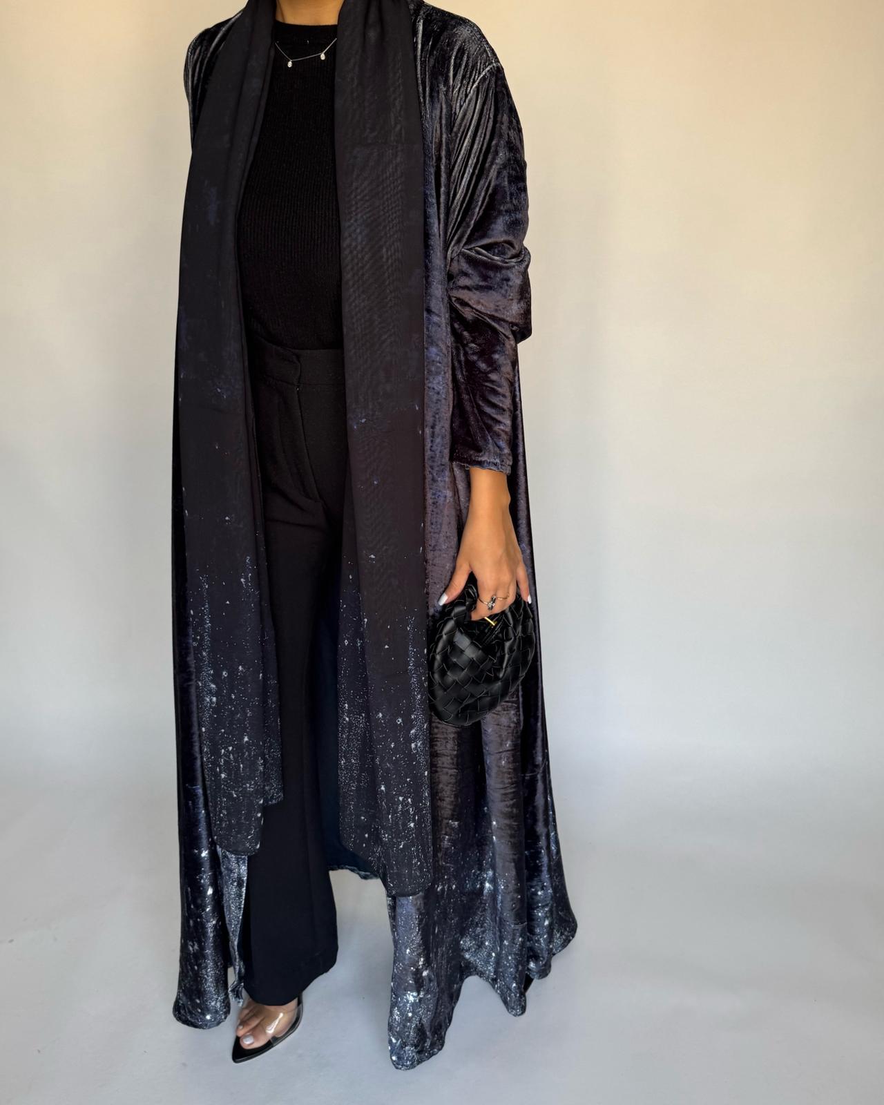 A495 - Galaxy Black Velvet Abaya & Matching Head Scarf