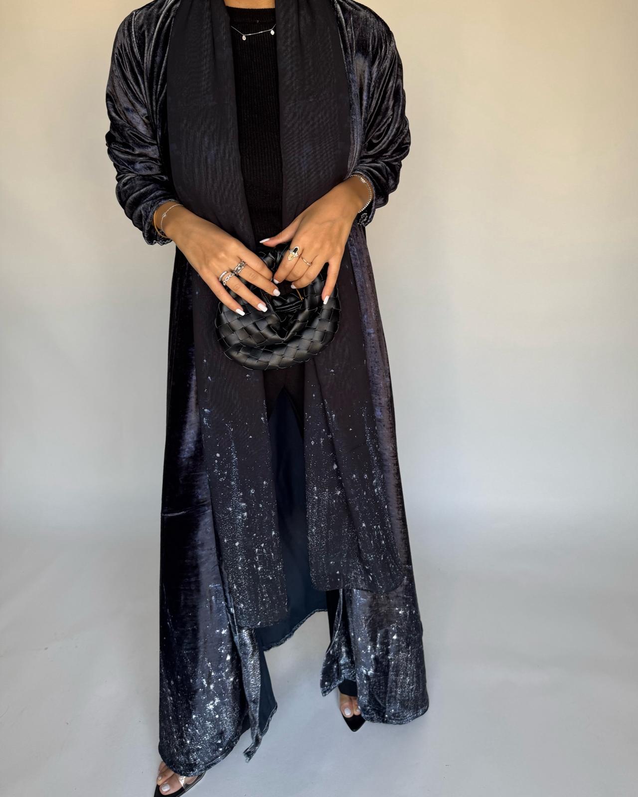A495 - Galaxy Black Velvet Abaya & Matching Head Scarf