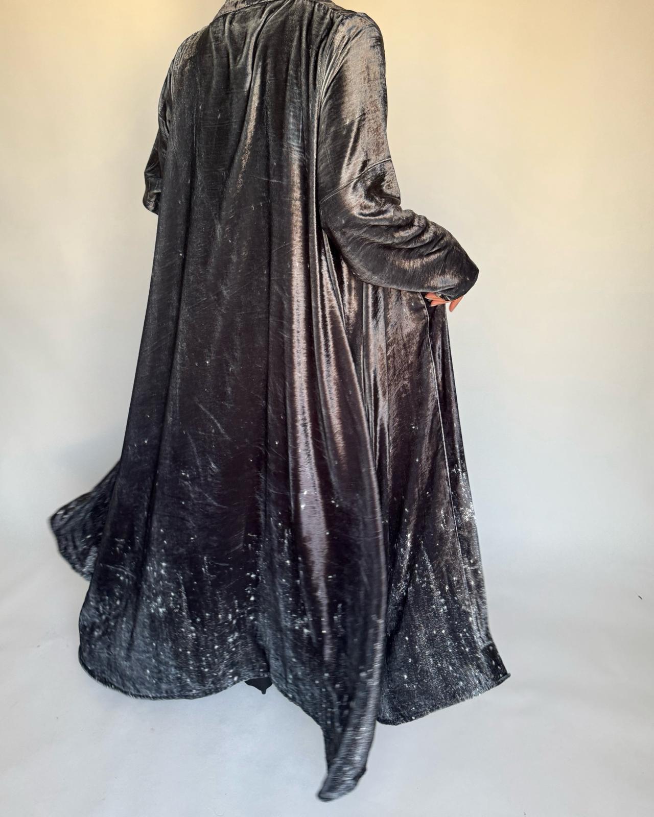 A497 - Galaxy Gray to Black Velvet Abaya & Matching Head Scarf