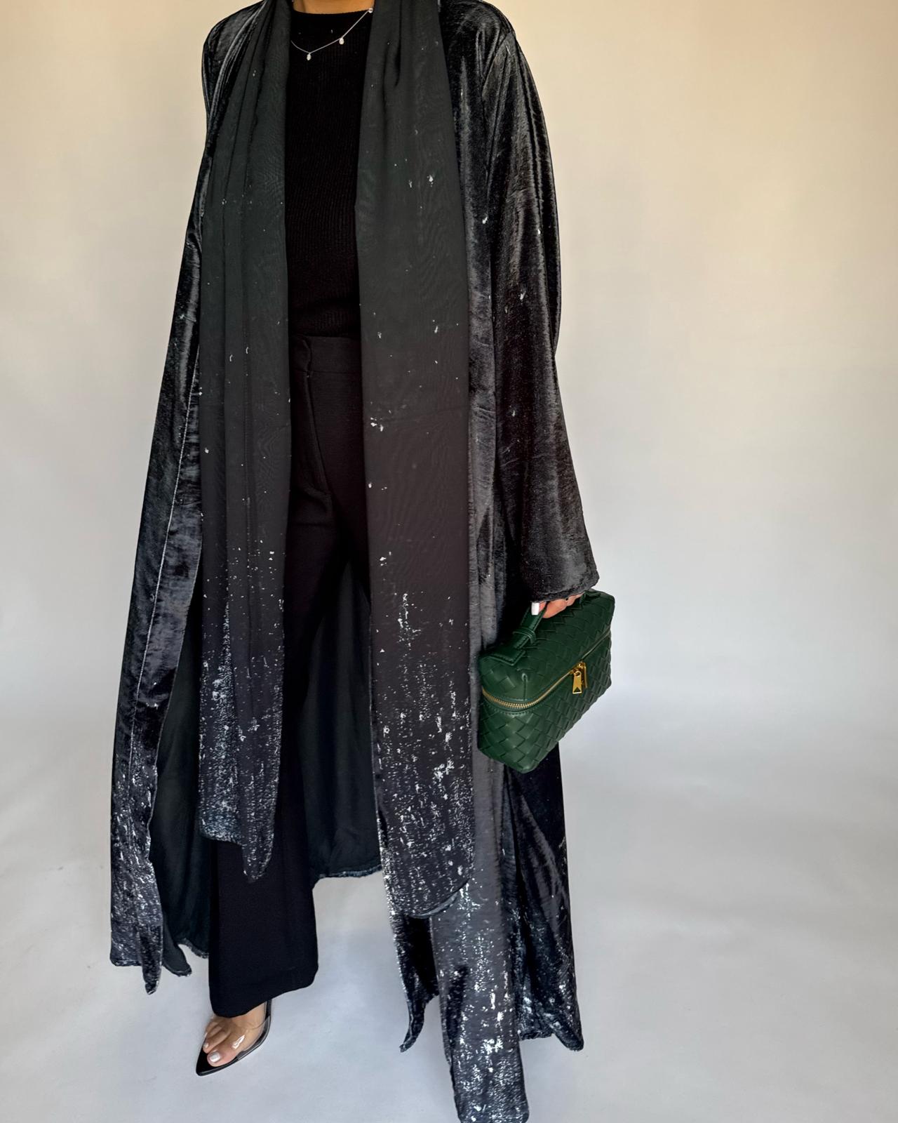 A494 - Galaxy Green to Black Velvet Abaya & Matching Head Scarf