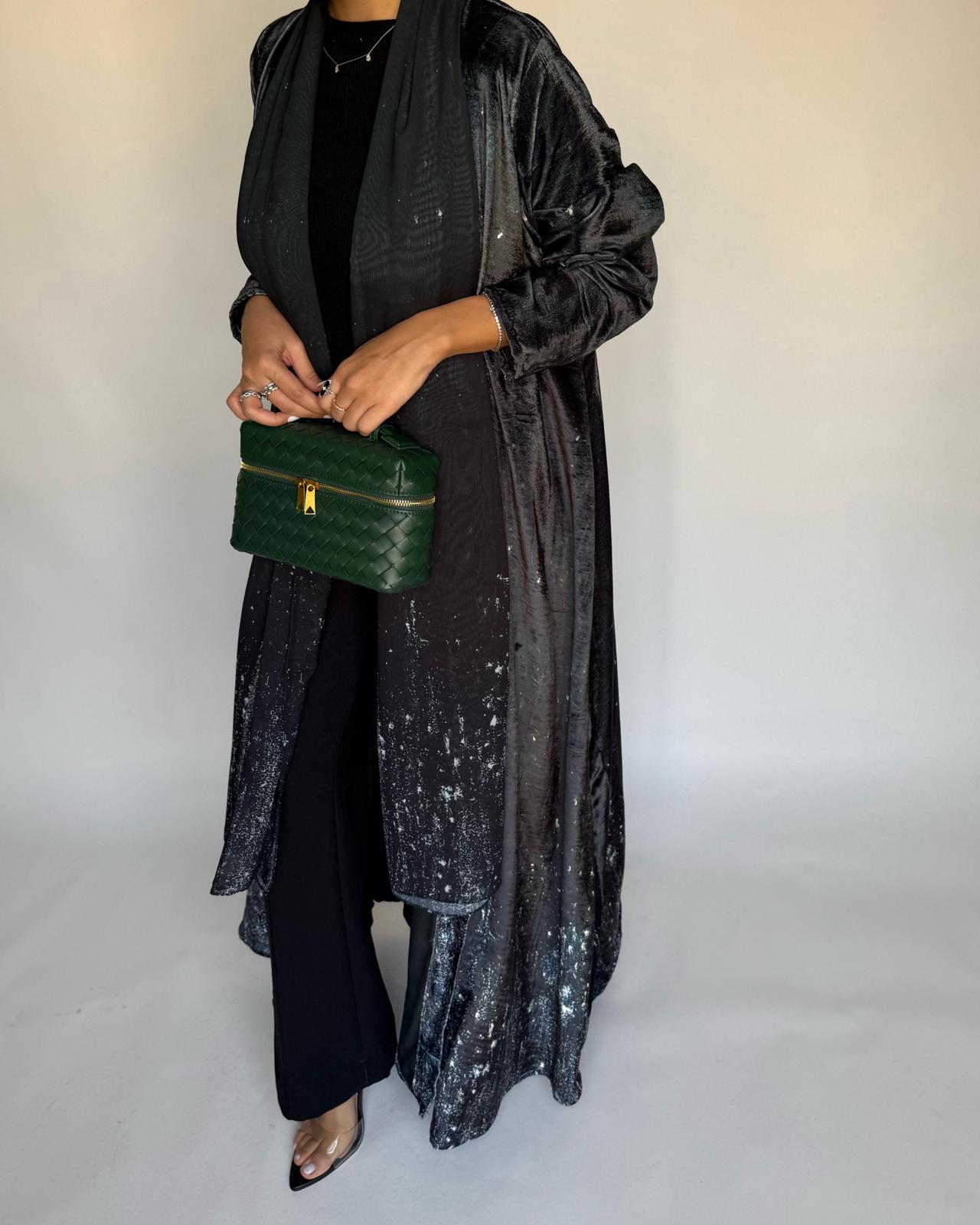A494 - Galaxy Green to Black Velvet Abaya & Matching Head Scarf