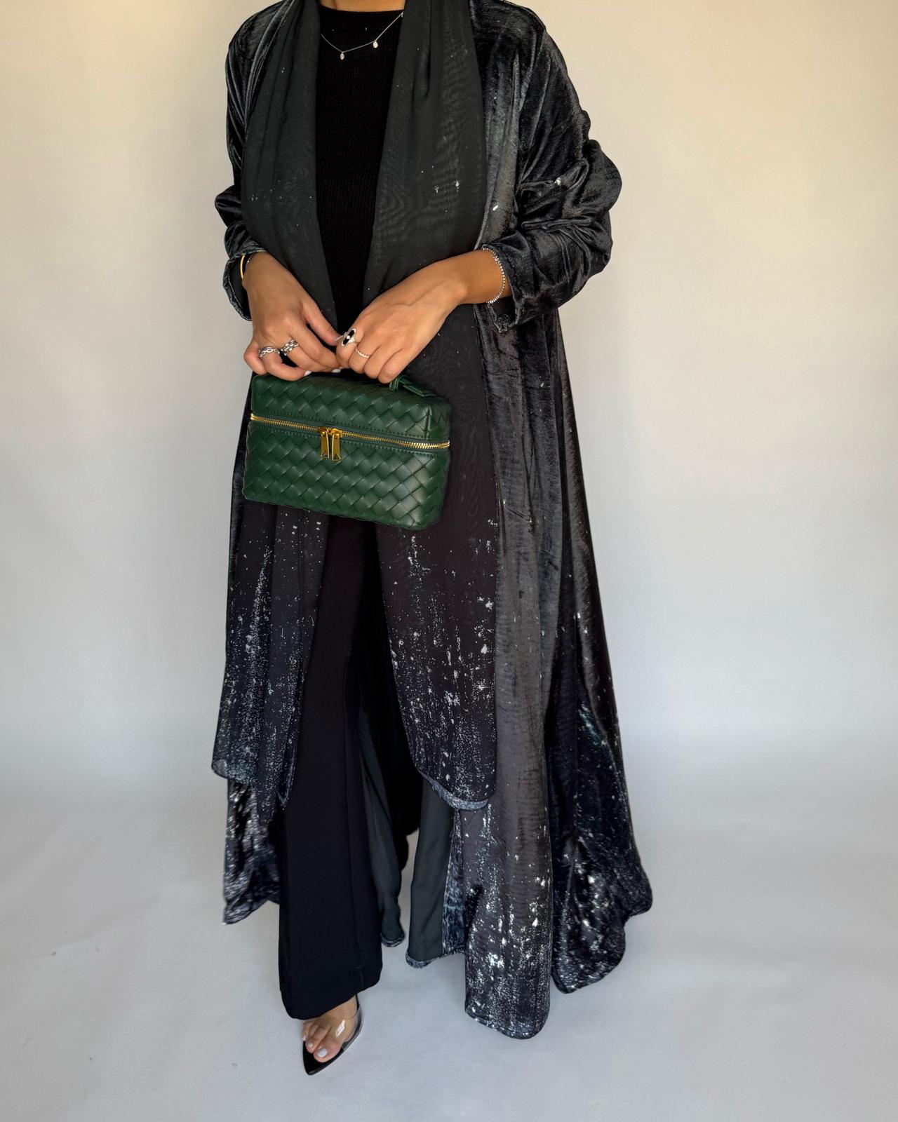 A494 - Galaxy Green to Black Velvet Abaya & Matching Head Scarf