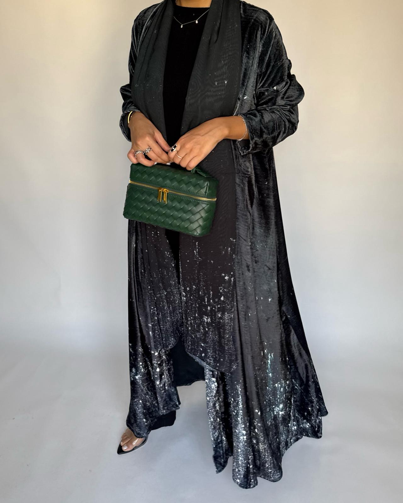 A494 - Galaxy Green to Black Velvet Abaya & Matching Head Scarf