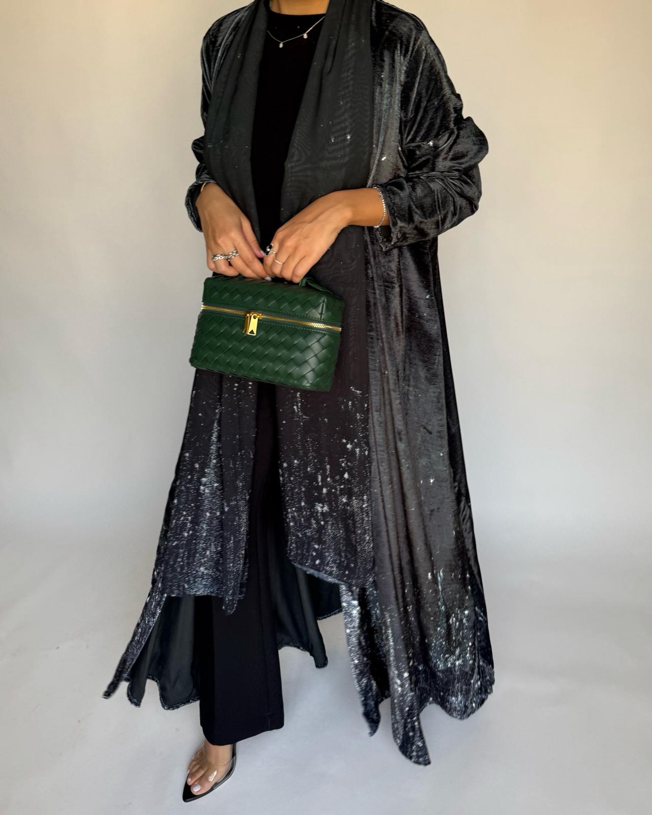 A494 - Galaxy Green to Black Velvet Abaya & Matching Head Scarf