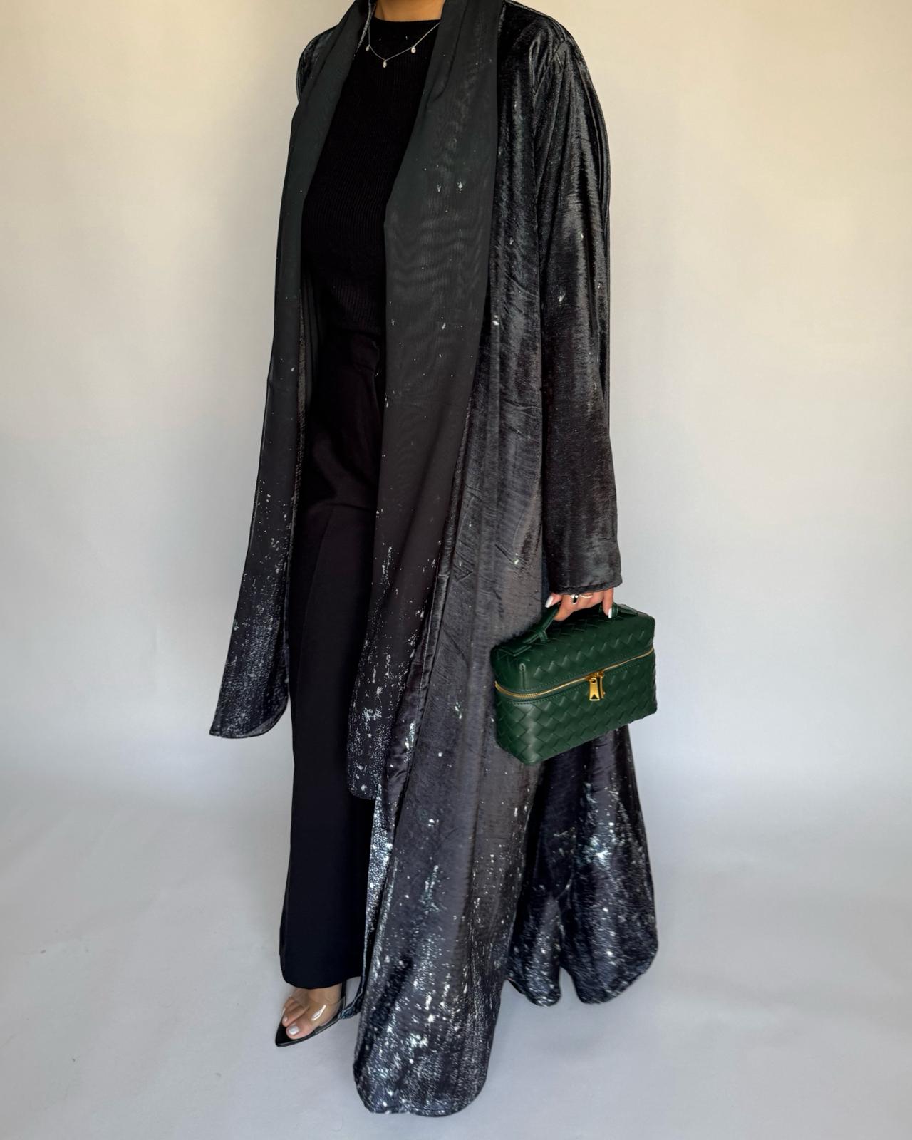 A494 - Galaxy Green to Black Velvet Abaya & Matching Head Scarf
