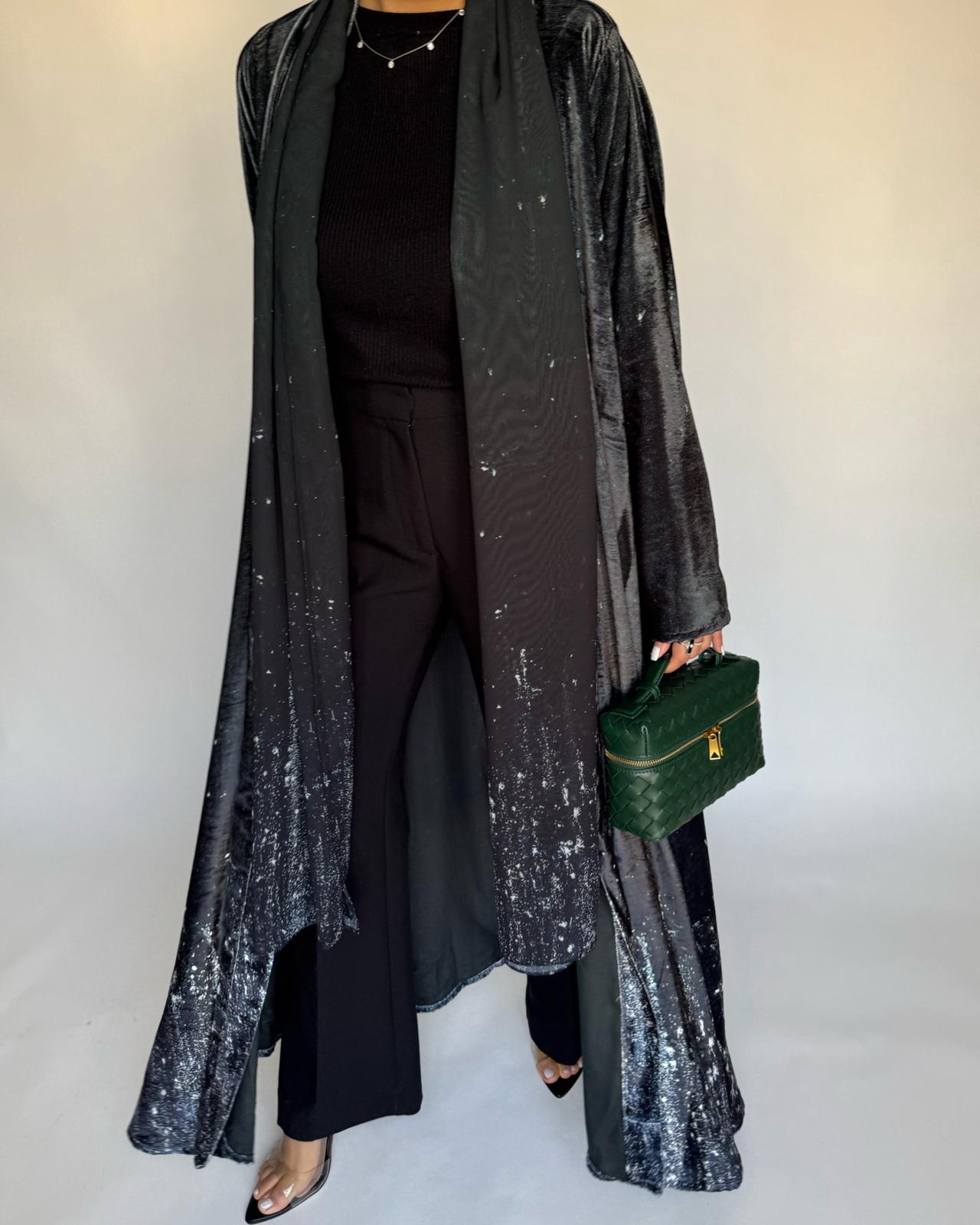 A494 - Galaxy Green to Black Velvet Abaya & Matching Head Scarf