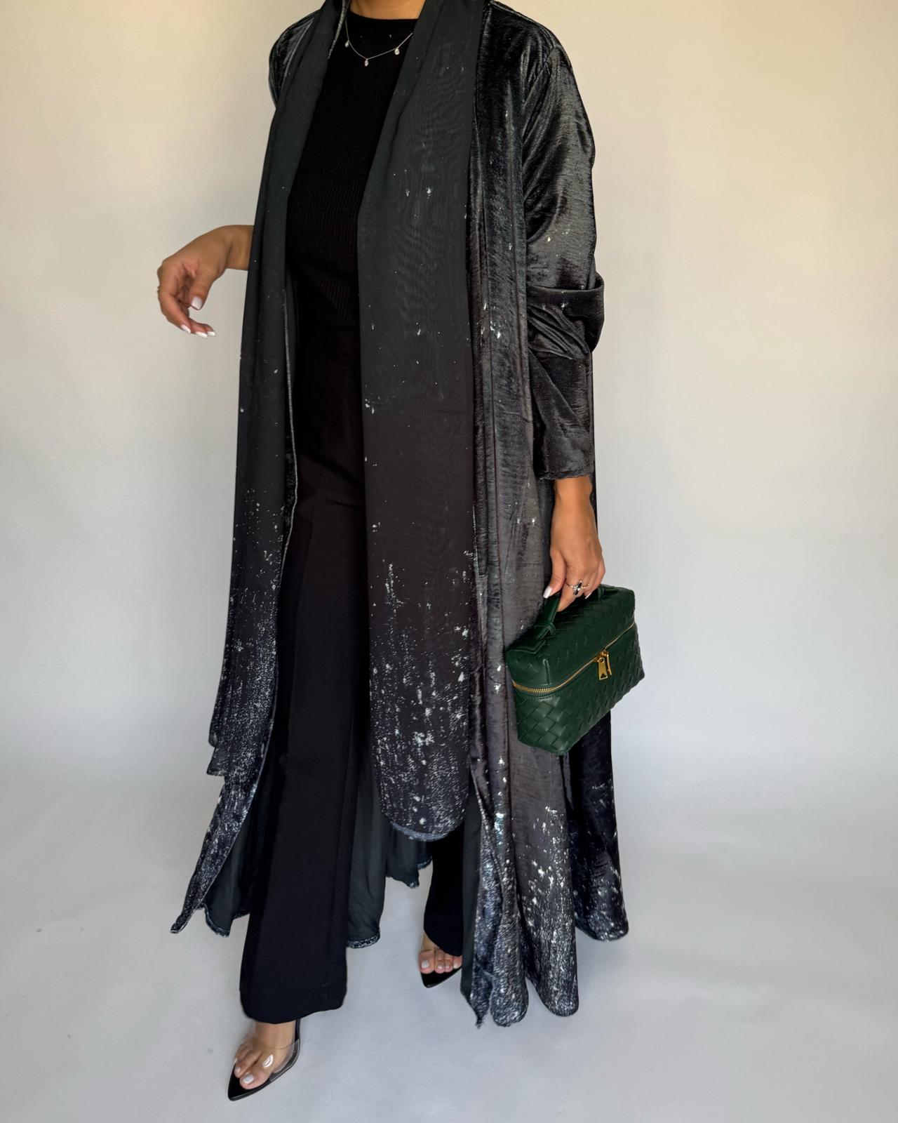 A494 - Galaxy Green to Black Velvet Abaya & Matching Head Scarf