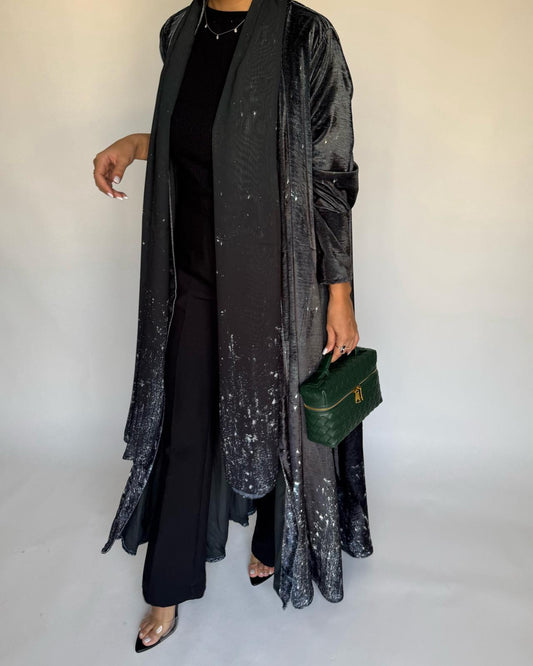 A494 - Galaxy Green to Black Velvet Abaya & Matching Head Scarf