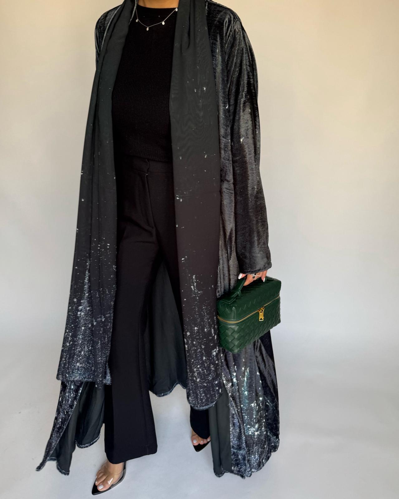 A494 - Galaxy Green to Black Velvet Abaya & Matching Head Scarf