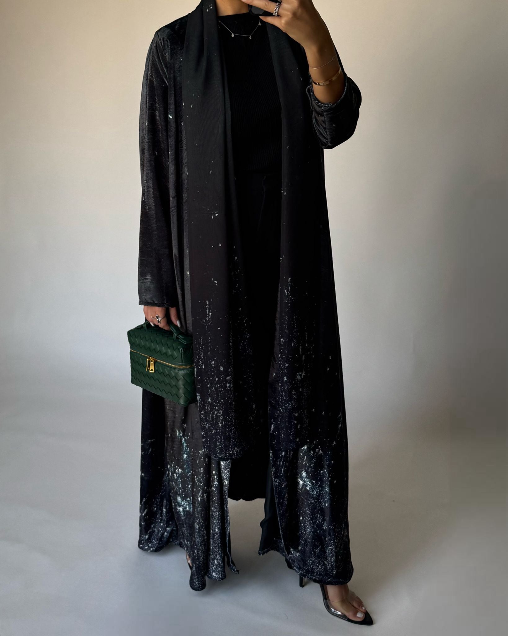 A494 - Galaxy Green to Black Velvet Abaya & Matching Head Scarf