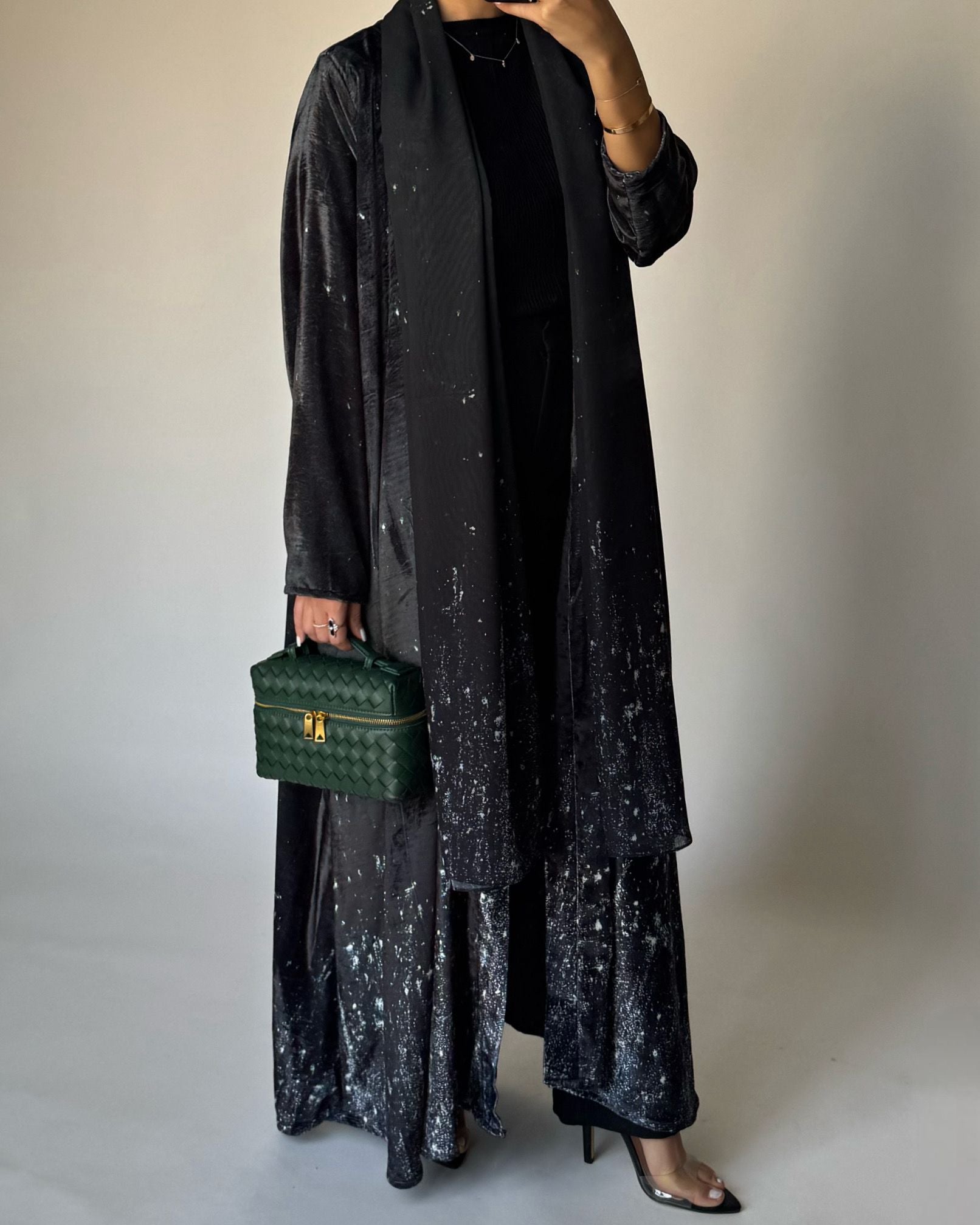 A494 - Galaxy Green to Black Velvet Abaya & Matching Head Scarf