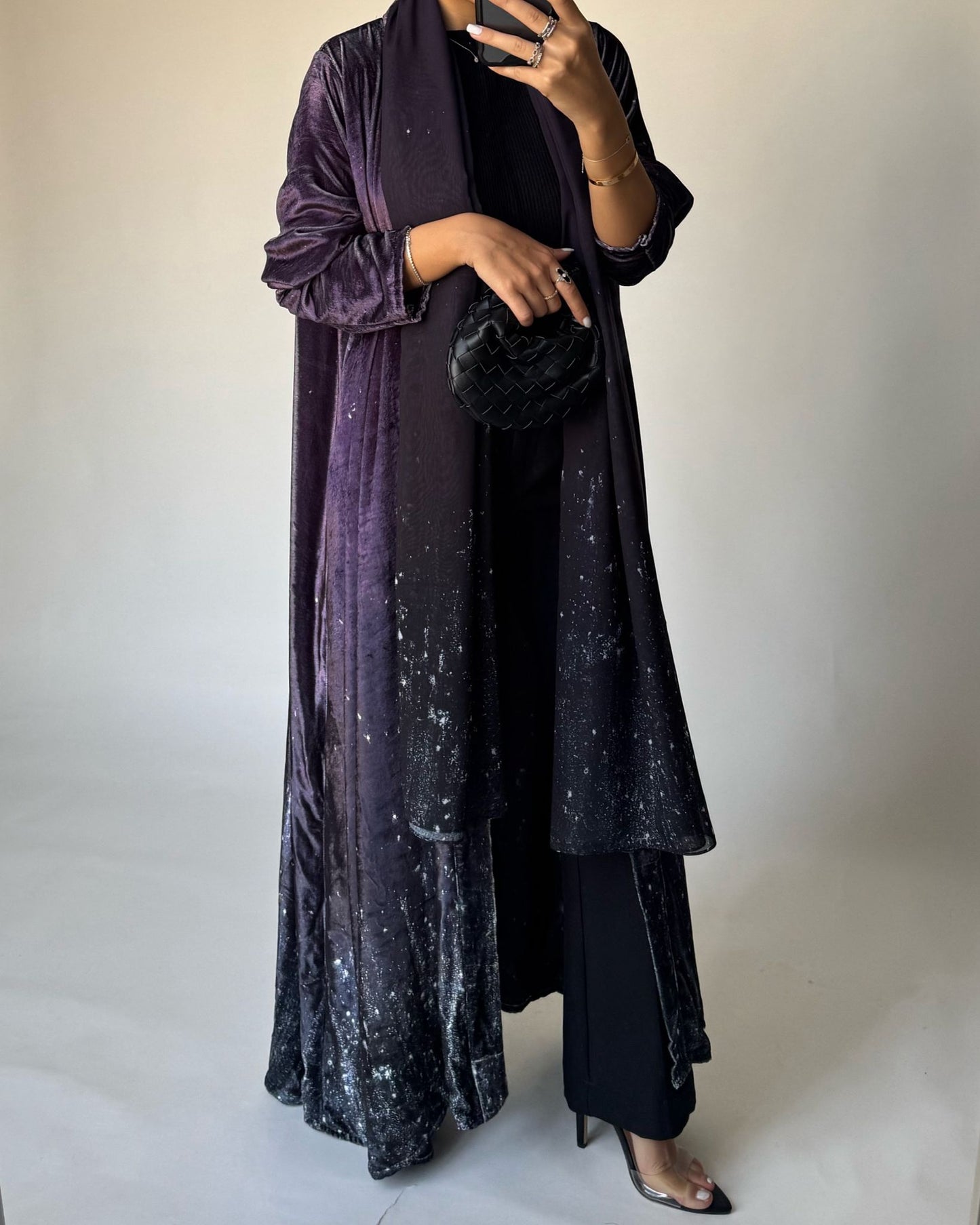 A496 - Galaxy Purple to Black Velvet Abaya & Matching Head Scarf