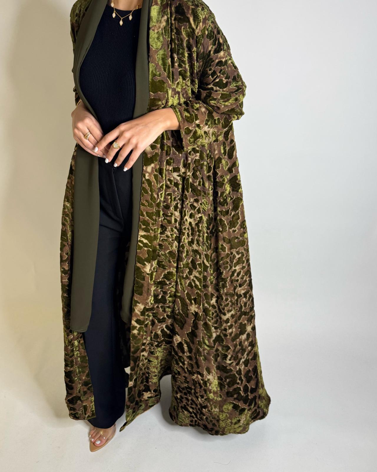 A507 - Brown/ Green Velvet Pattern Abaya